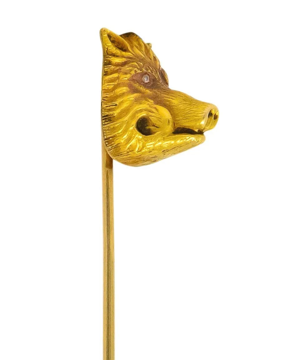 Edwardian Diamond 14 Karat Yellow Gold Boar Stickpin