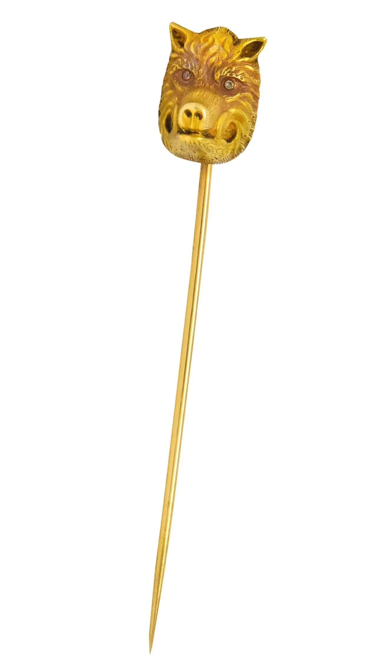 Edwardian Diamond 14 Karat Yellow Gold Boar Stickpin