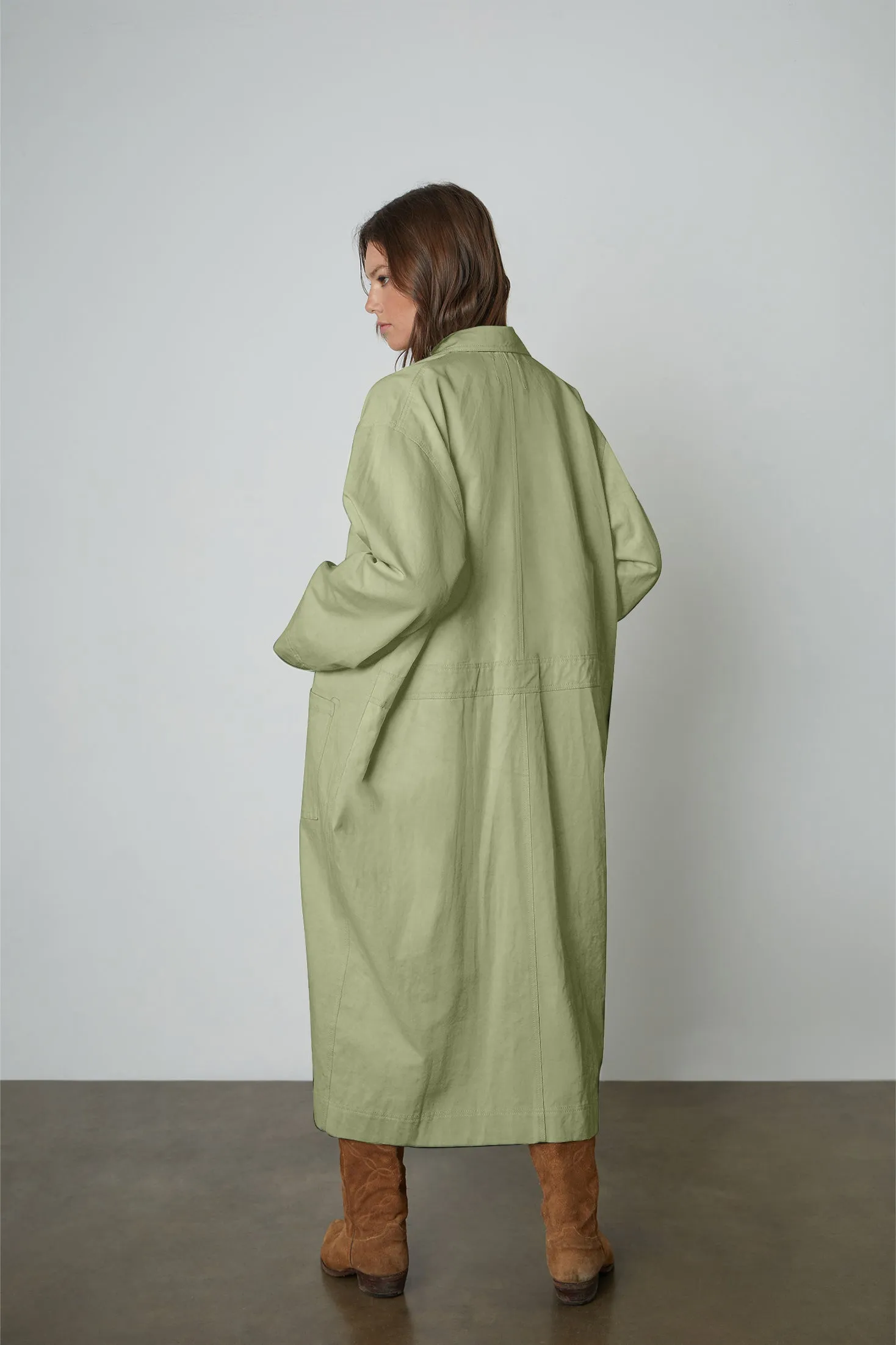 ELAINE SANDED TWILL COAT IN MOSS