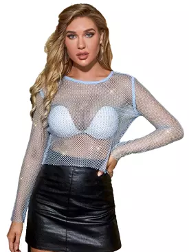 Embellish Sheer Fishnet Women Crop Top