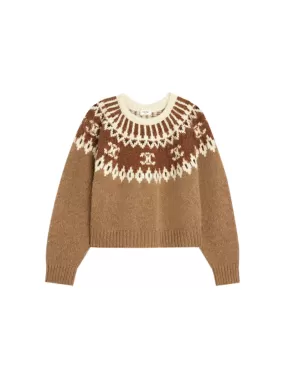 “FAIR ISLE” TRIOMPHE CREW NECK SWEATER IN WOOL CAMEL