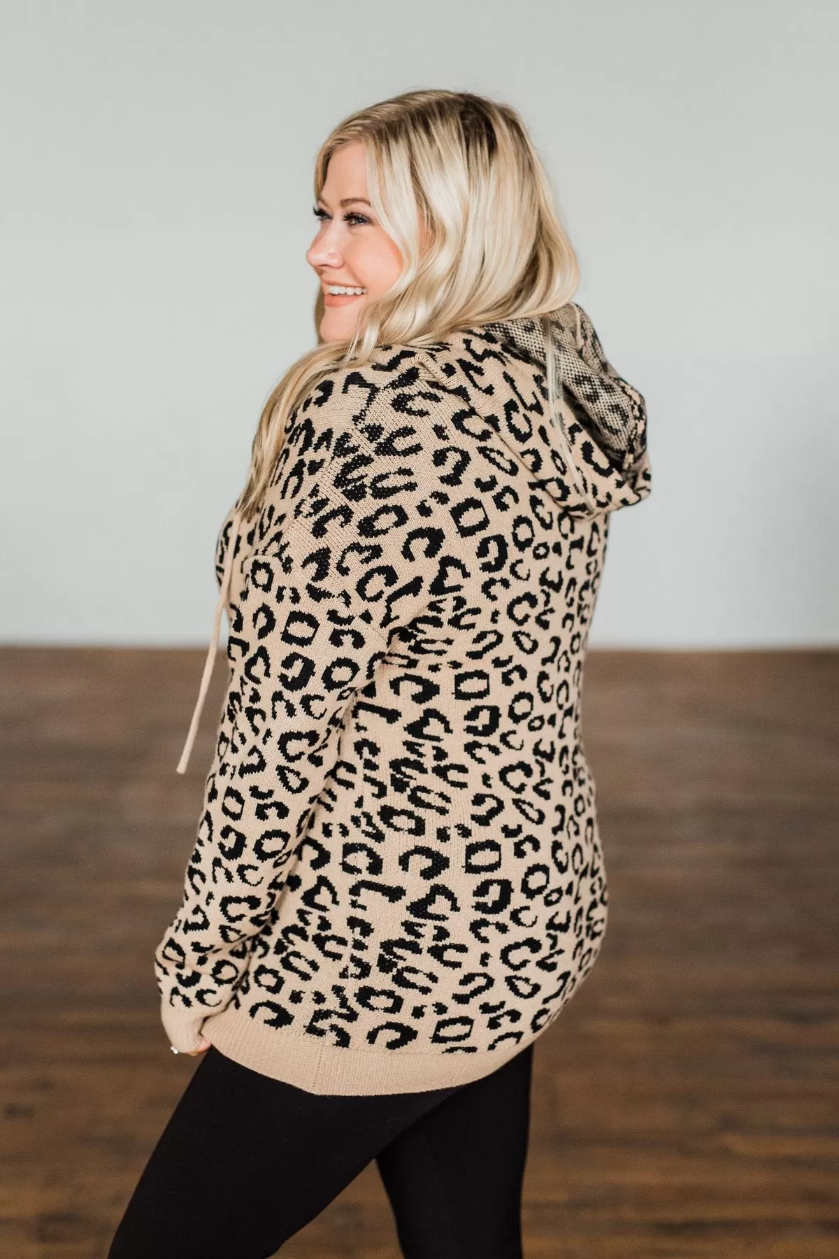 Fierce & Fabulous Knit Drawstring Hoodie- Neutral Cheetah