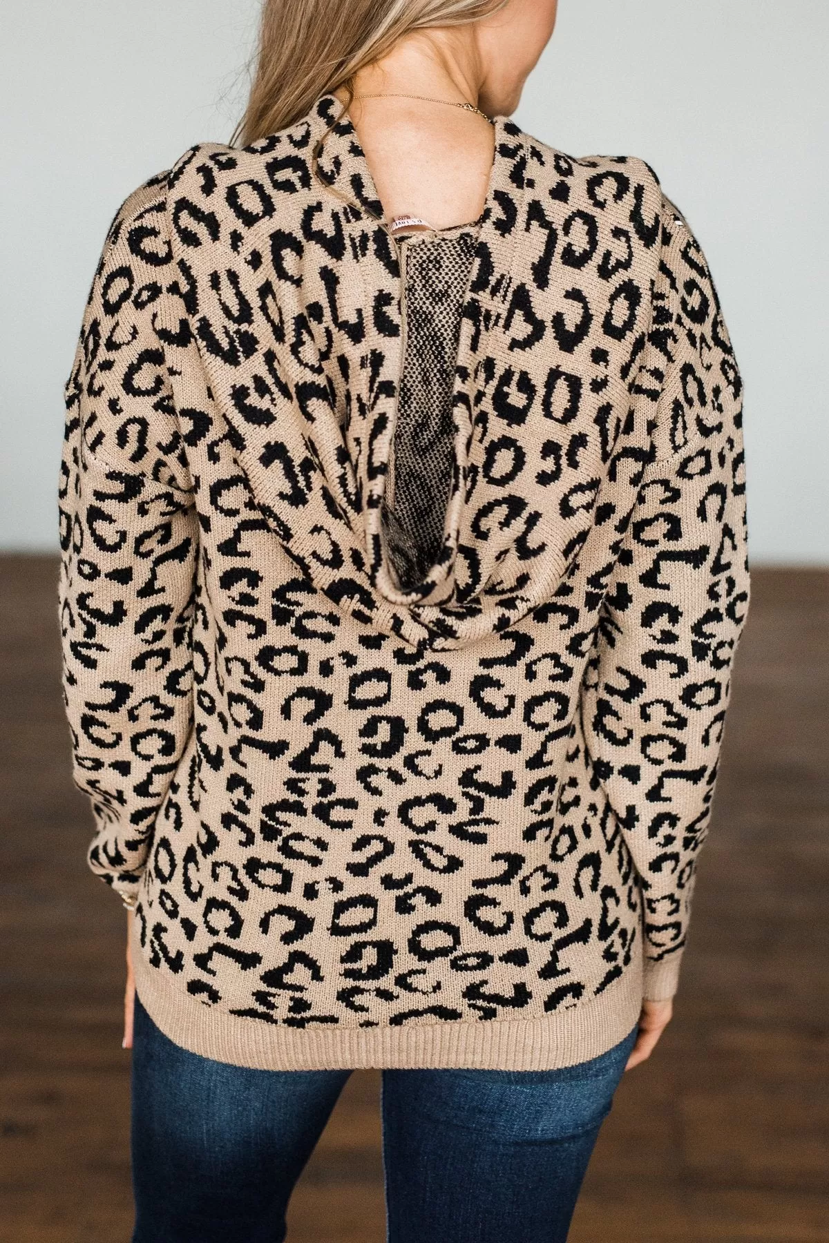 Fierce & Fabulous Knit Drawstring Hoodie- Neutral Cheetah