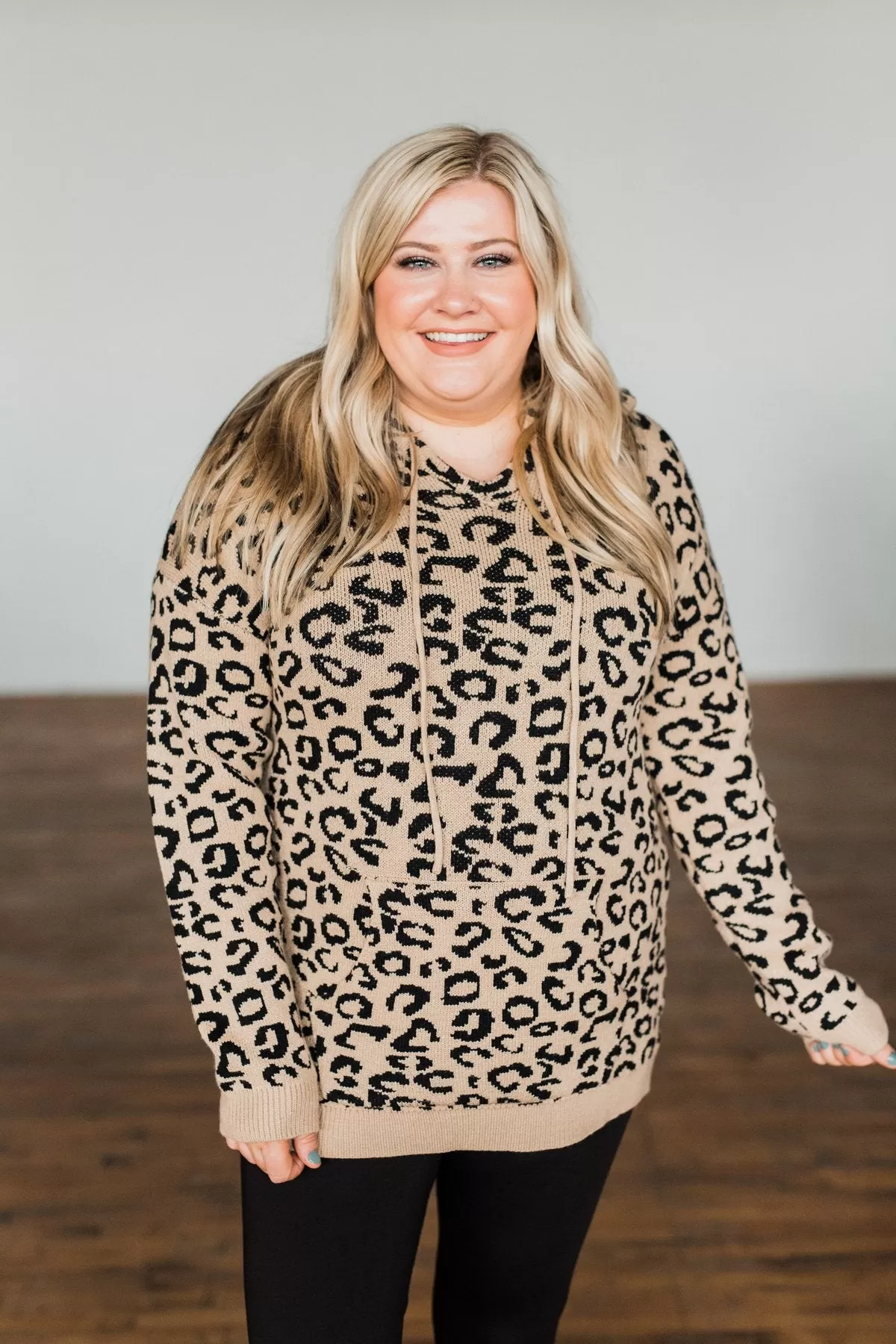 Fierce & Fabulous Knit Drawstring Hoodie- Neutral Cheetah