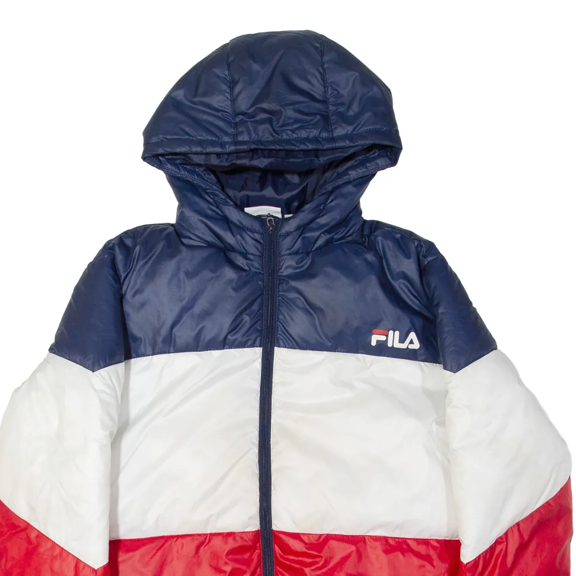 FILA Womens Puffer Coat Red Hooded Colourblock UK 10