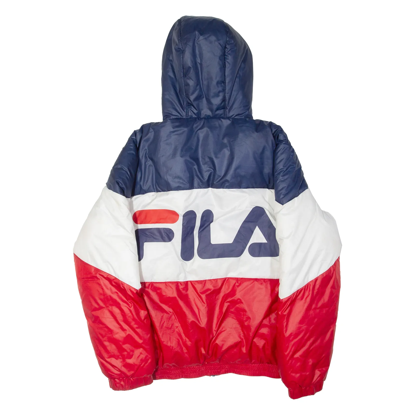 FILA Womens Puffer Coat Red Hooded Colourblock UK 10