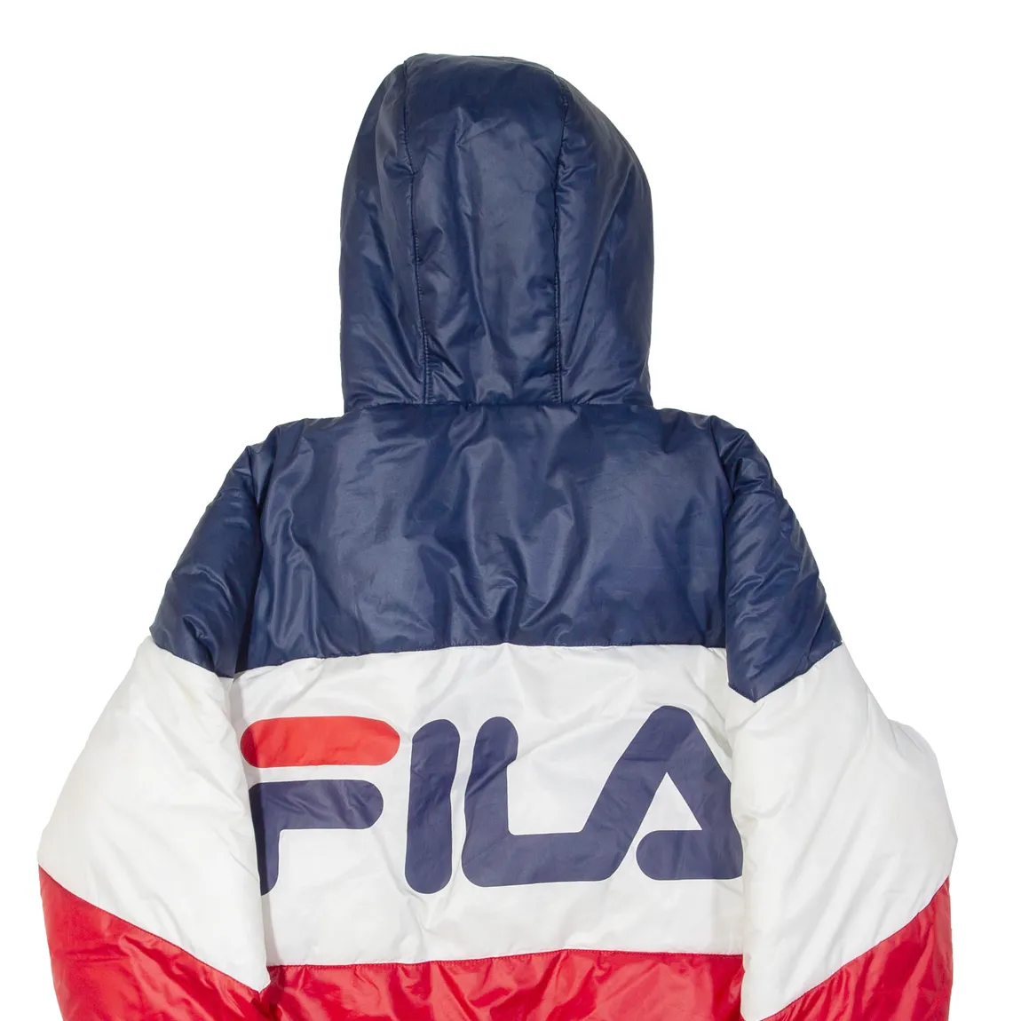 FILA Womens Puffer Coat Red Hooded Colourblock UK 10