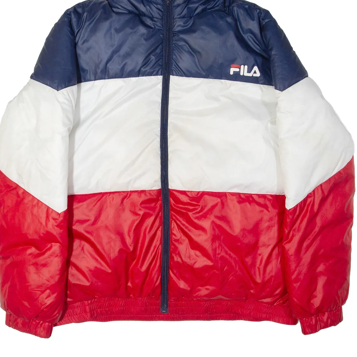 FILA Womens Puffer Coat Red Hooded Colourblock UK 10