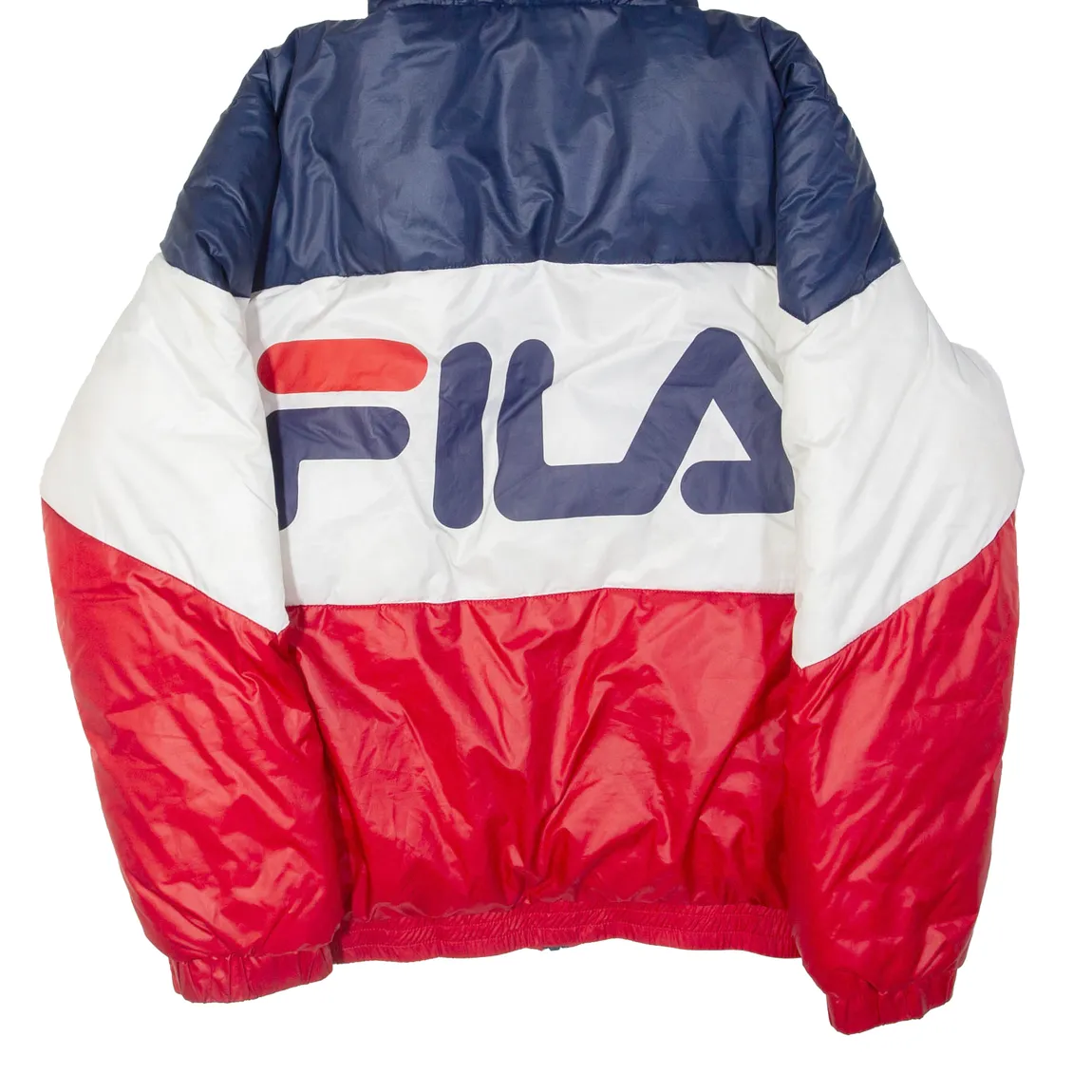 FILA Womens Puffer Coat Red Hooded Colourblock UK 10