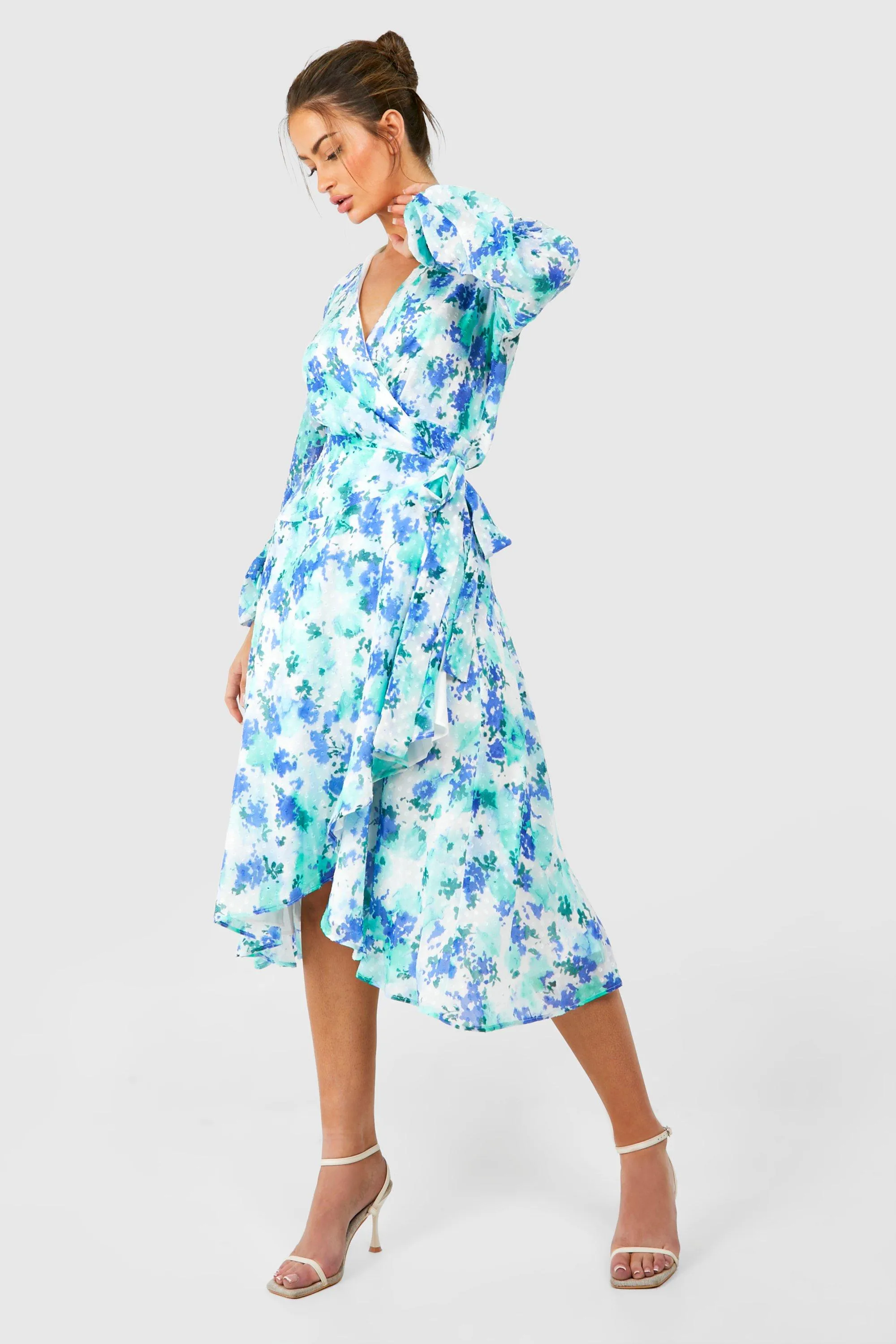 Floral Wrap Belted Midi Dress