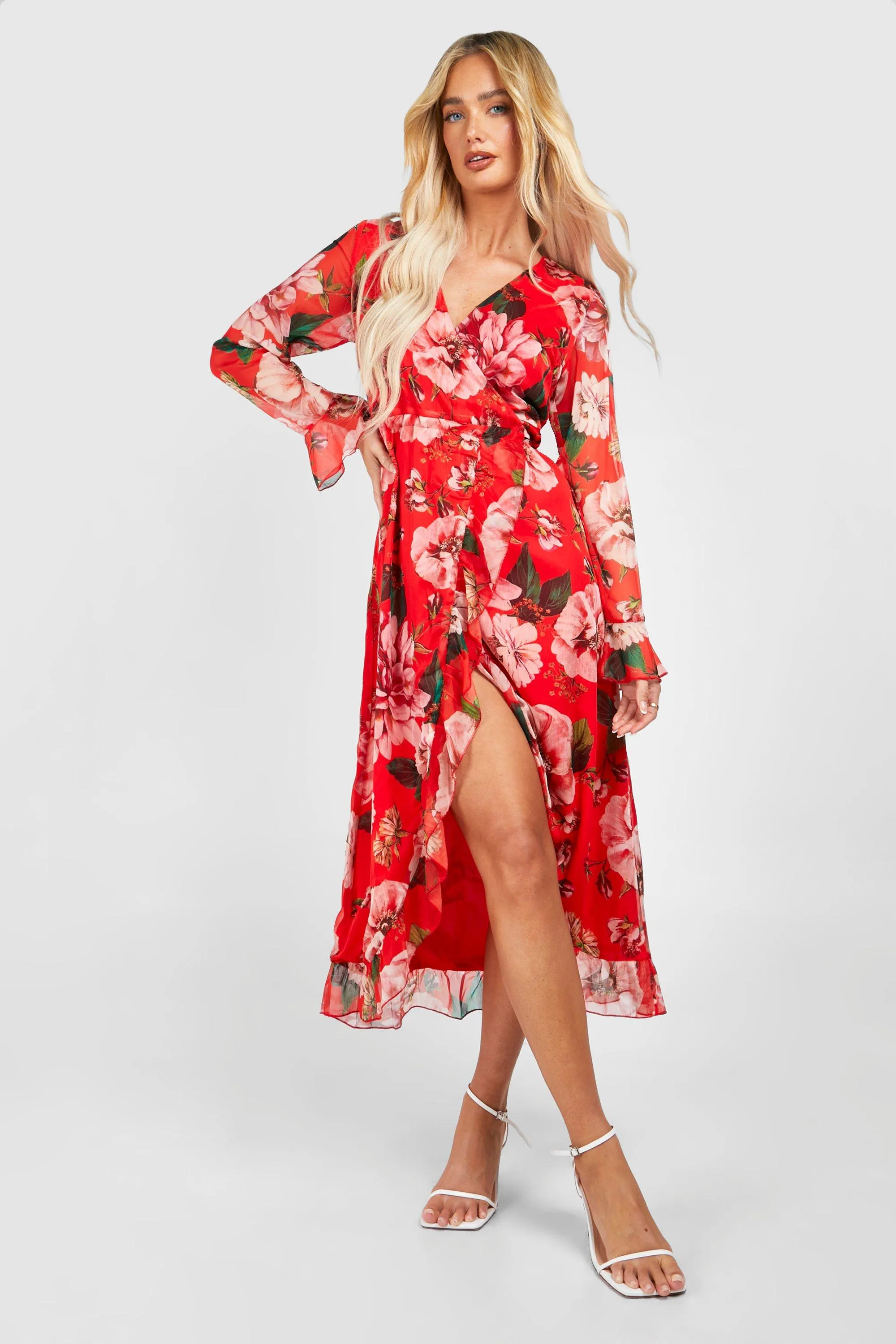 Floral Wrap Midi Dress