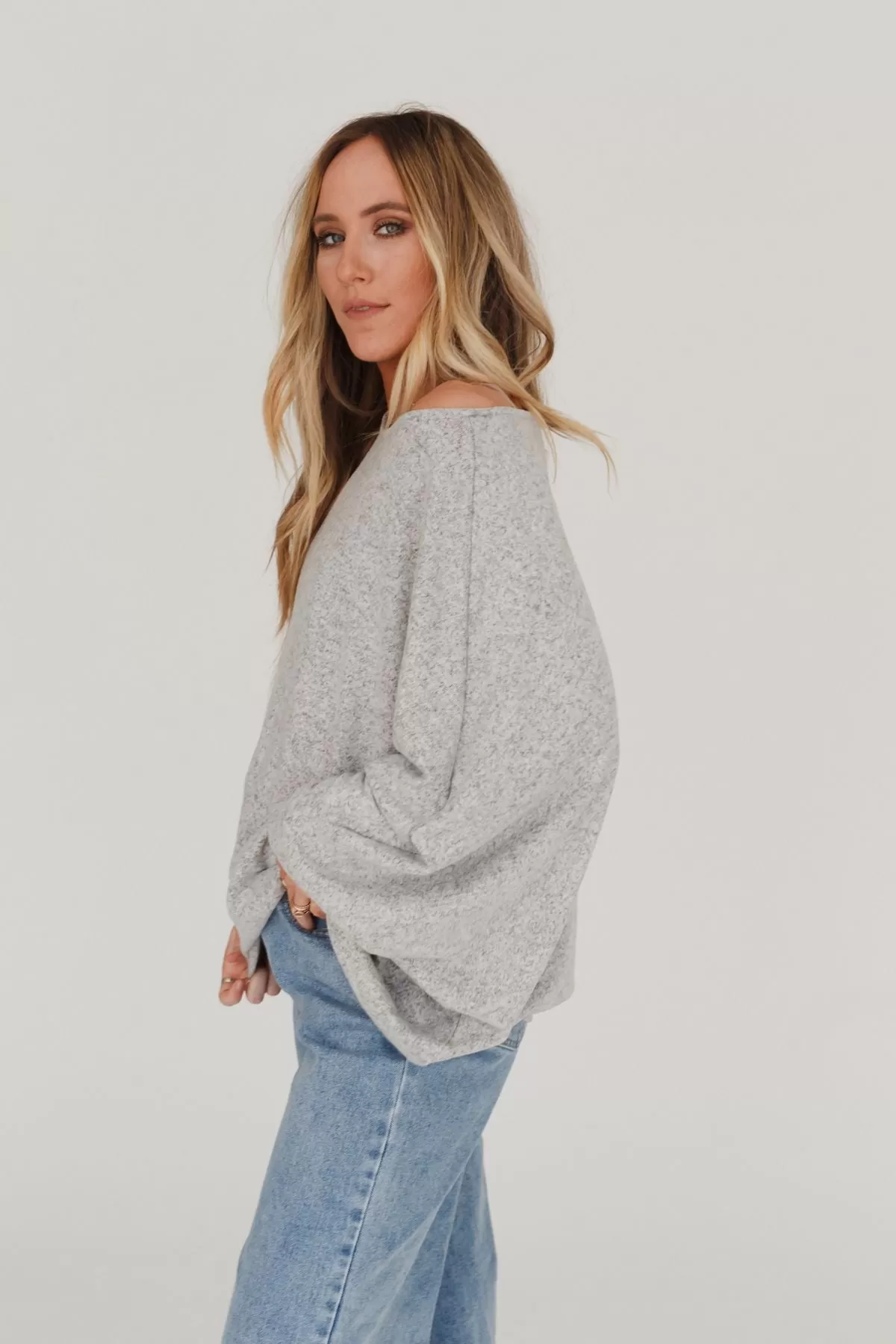 Fly With Me Batwing Sleeve Knit Sweater - Heather Gray