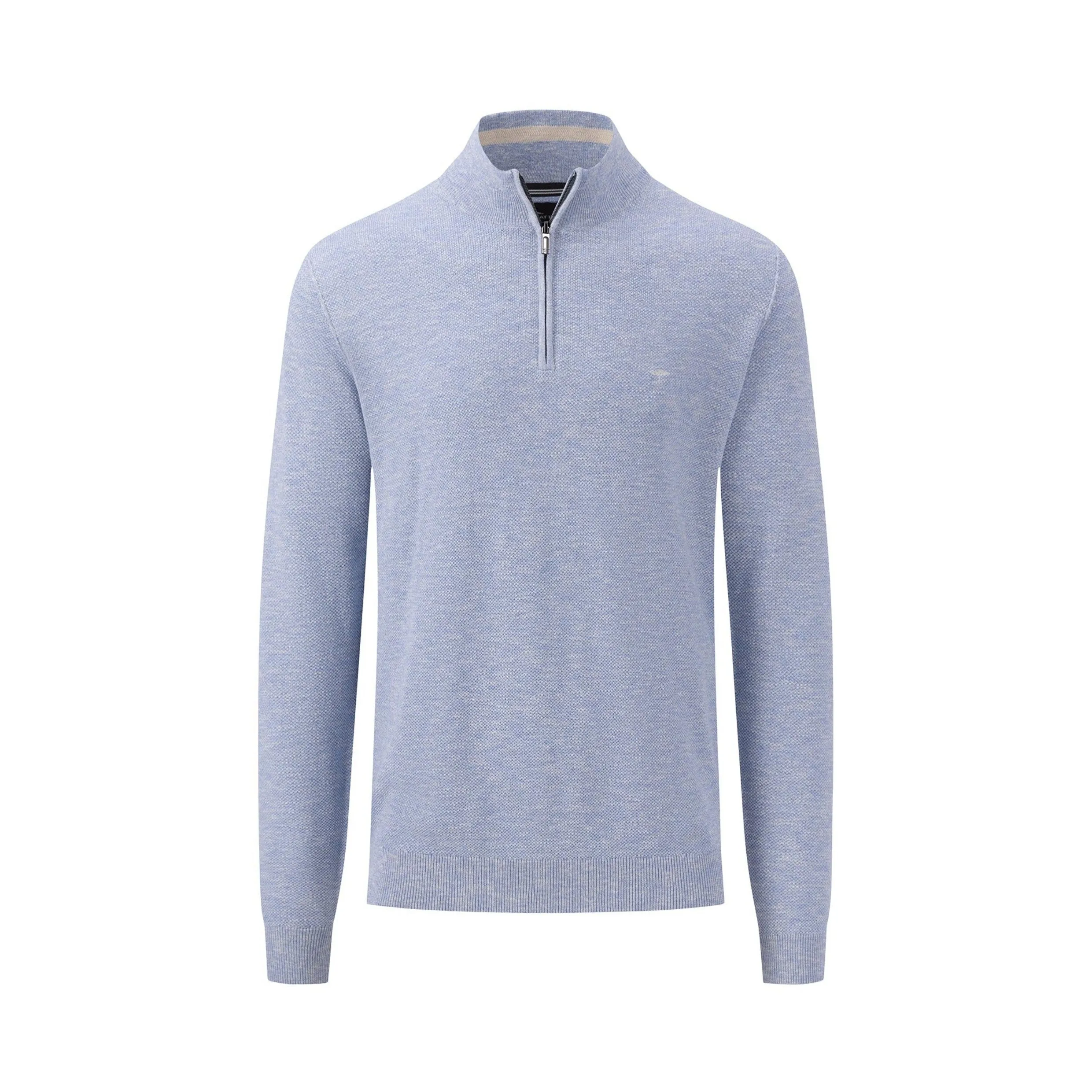 Fynch-Hatton Half Zip Sweater Pure Cotton Crew Neck 1402230 Crystal Blue