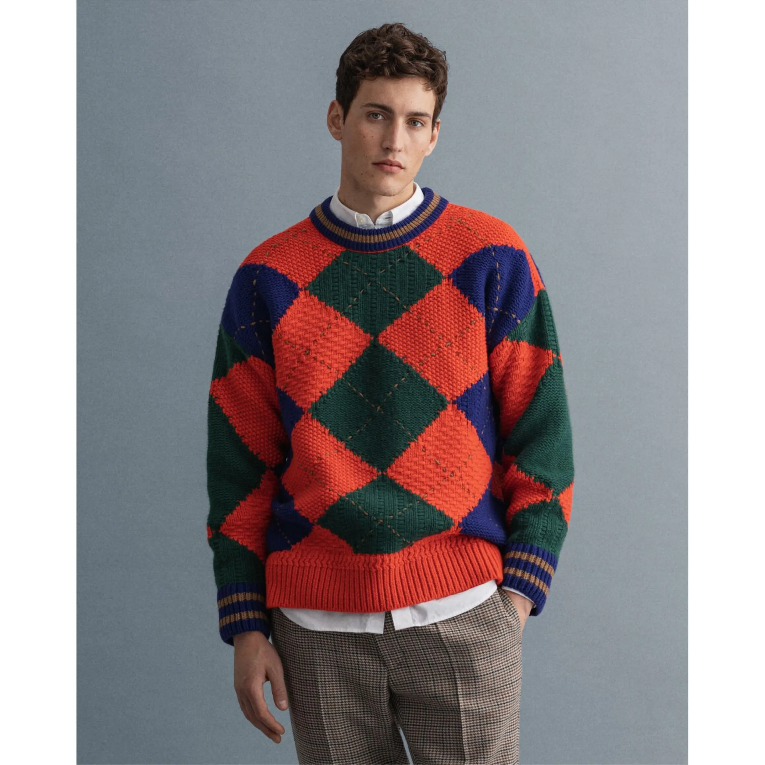 GANT Bold Argyle Crew Neck Sweater - Pumpkin