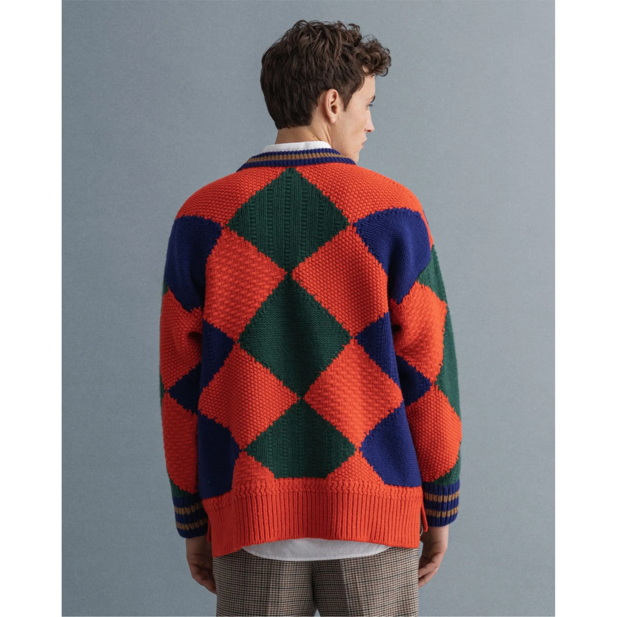 GANT Bold Argyle Crew Neck Sweater - Pumpkin