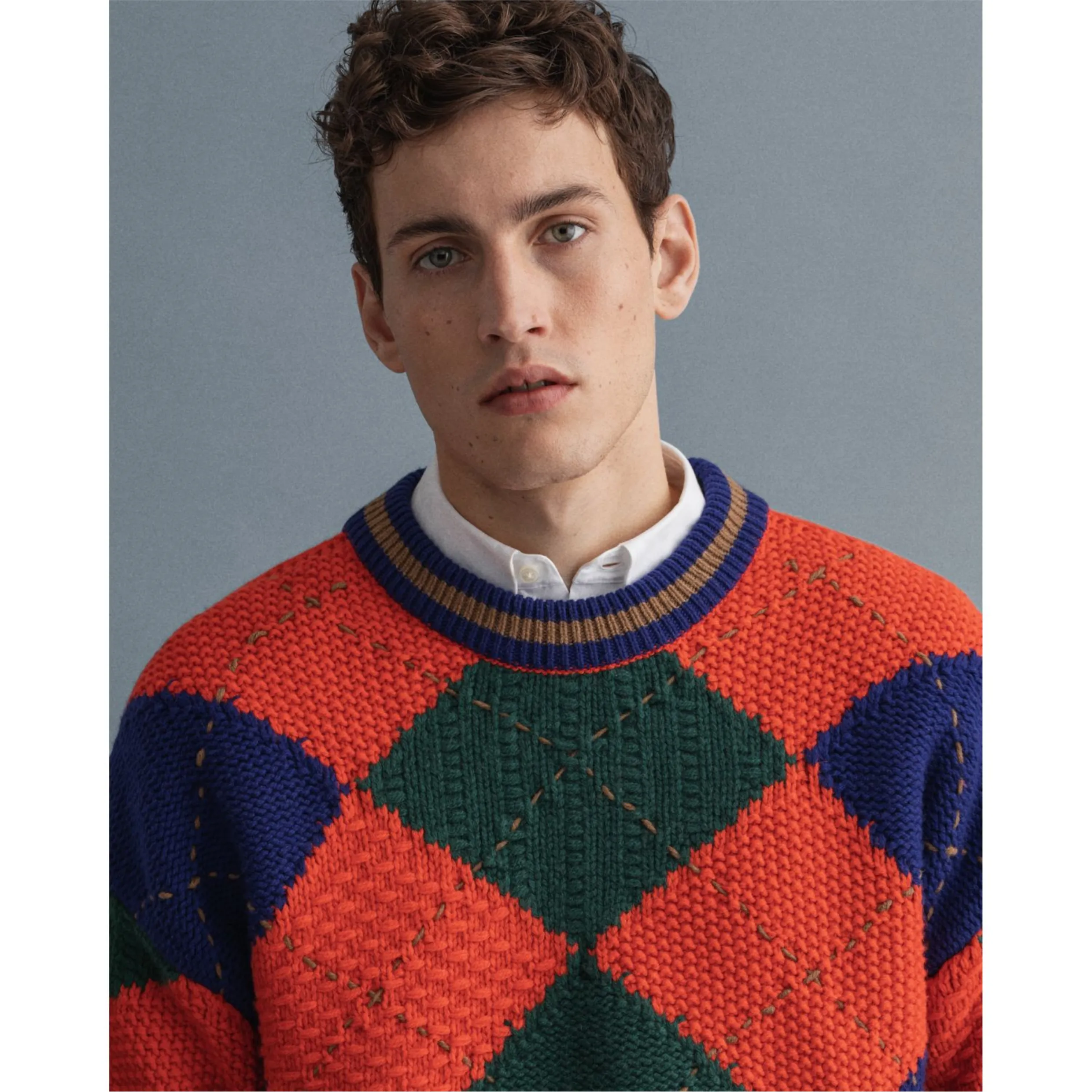 GANT Bold Argyle Crew Neck Sweater - Pumpkin