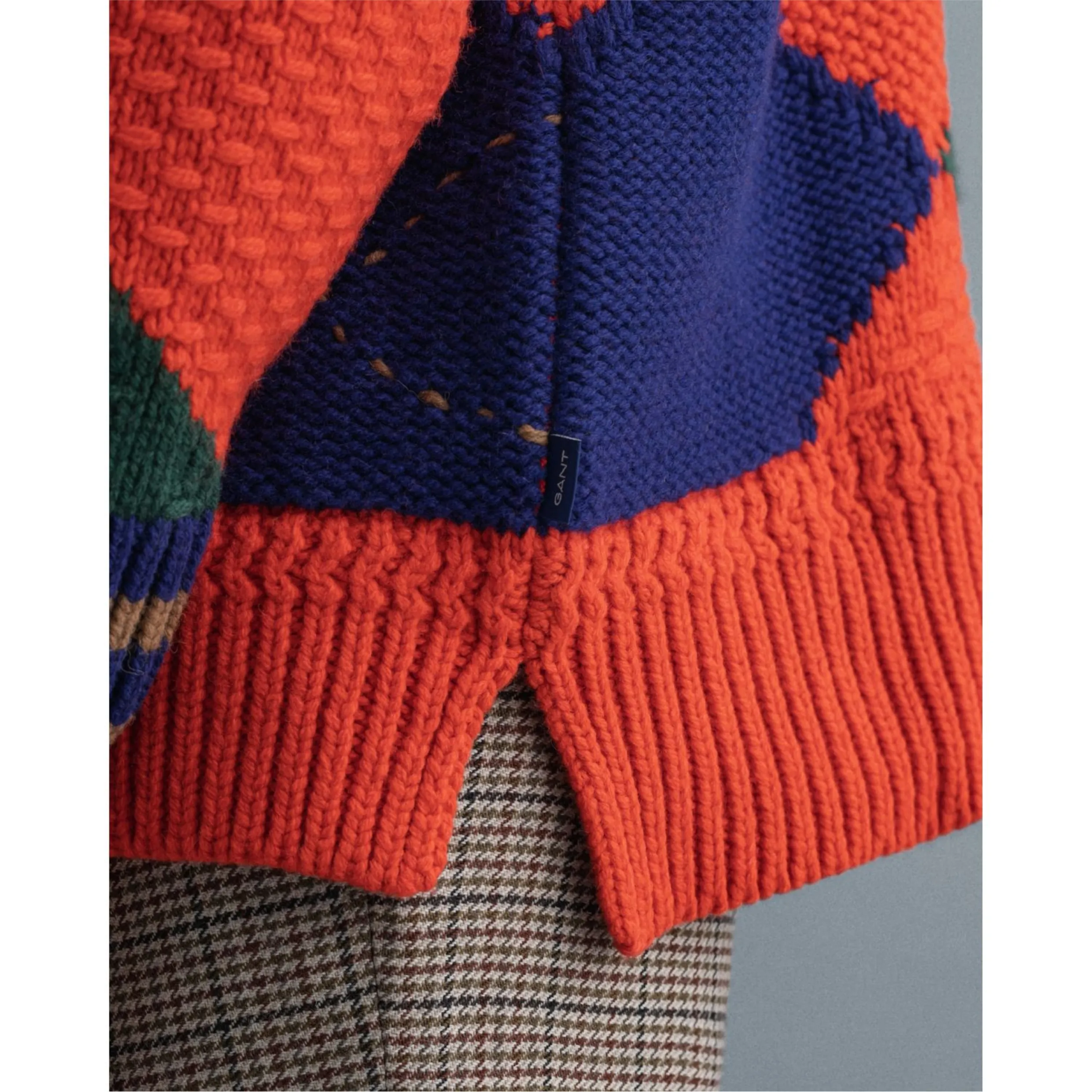 GANT Bold Argyle Crew Neck Sweater - Pumpkin