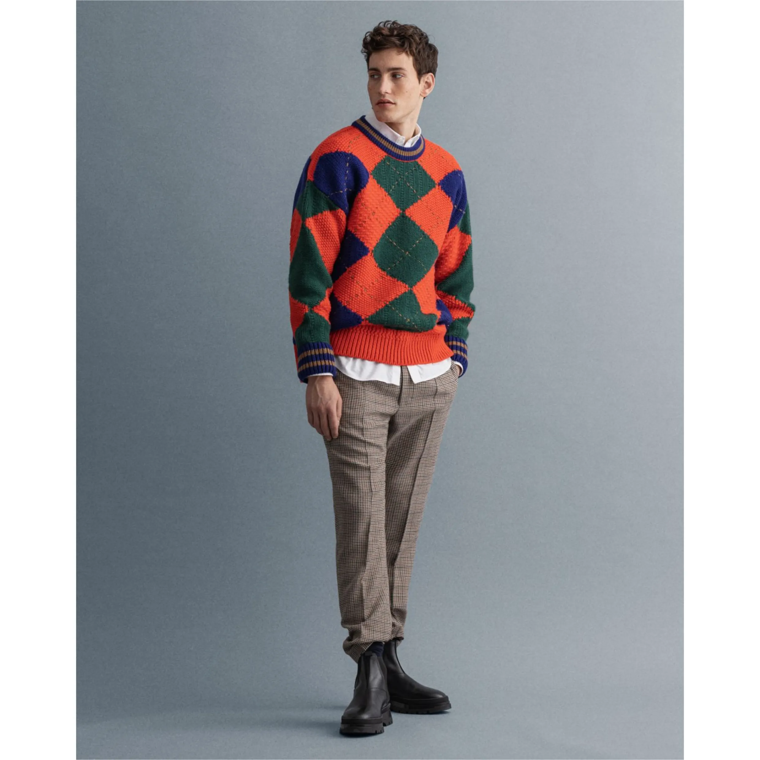 GANT Bold Argyle Crew Neck Sweater - Pumpkin