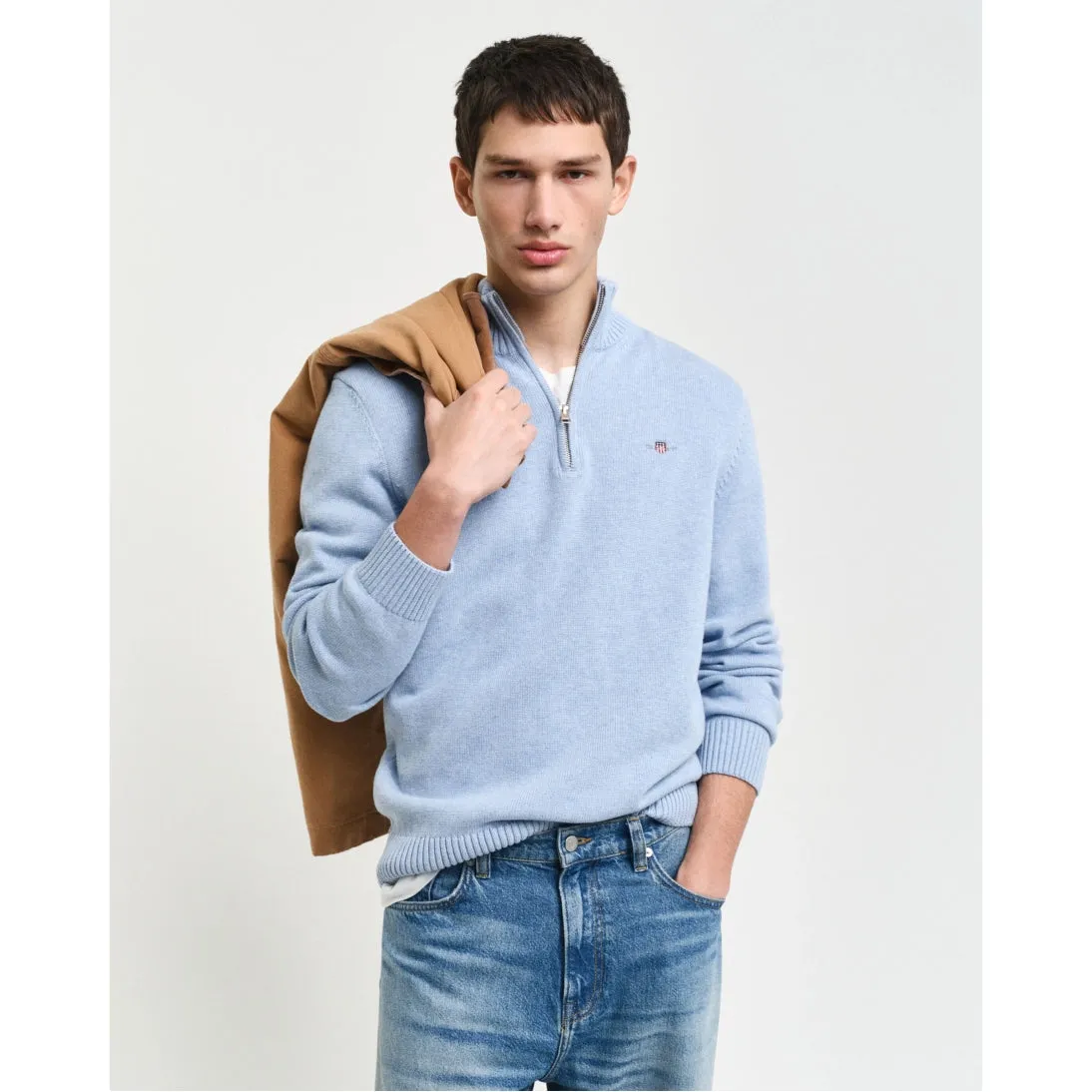 GANT Casual Cotton Half-Zip Sweater Light Blue Melange 8030170