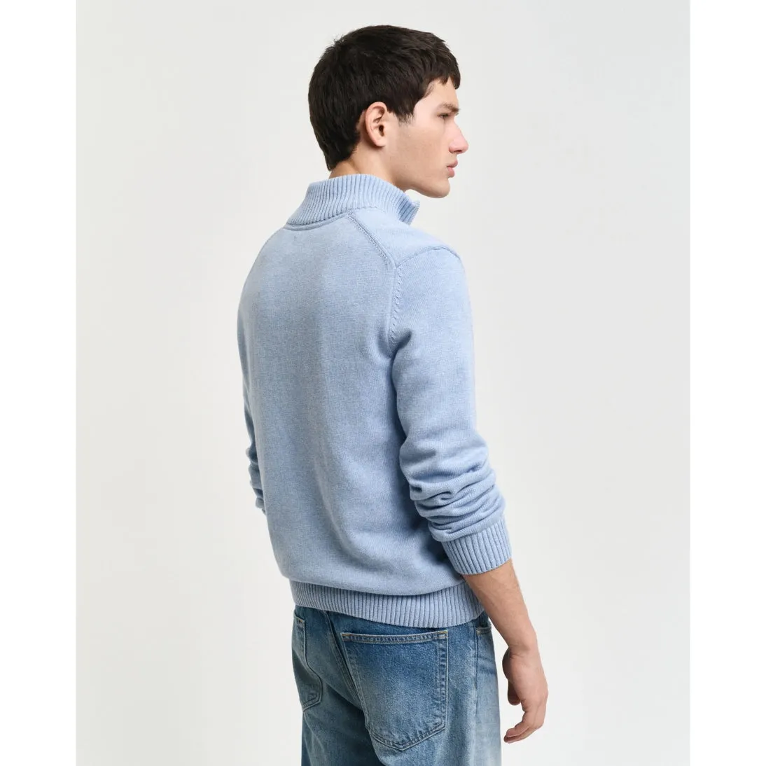 GANT Casual Cotton Half-Zip Sweater Light Blue Melange 8030170