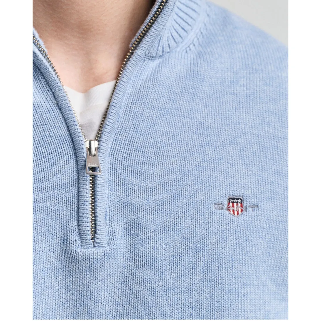 GANT Casual Cotton Half-Zip Sweater Light Blue Melange 8030170