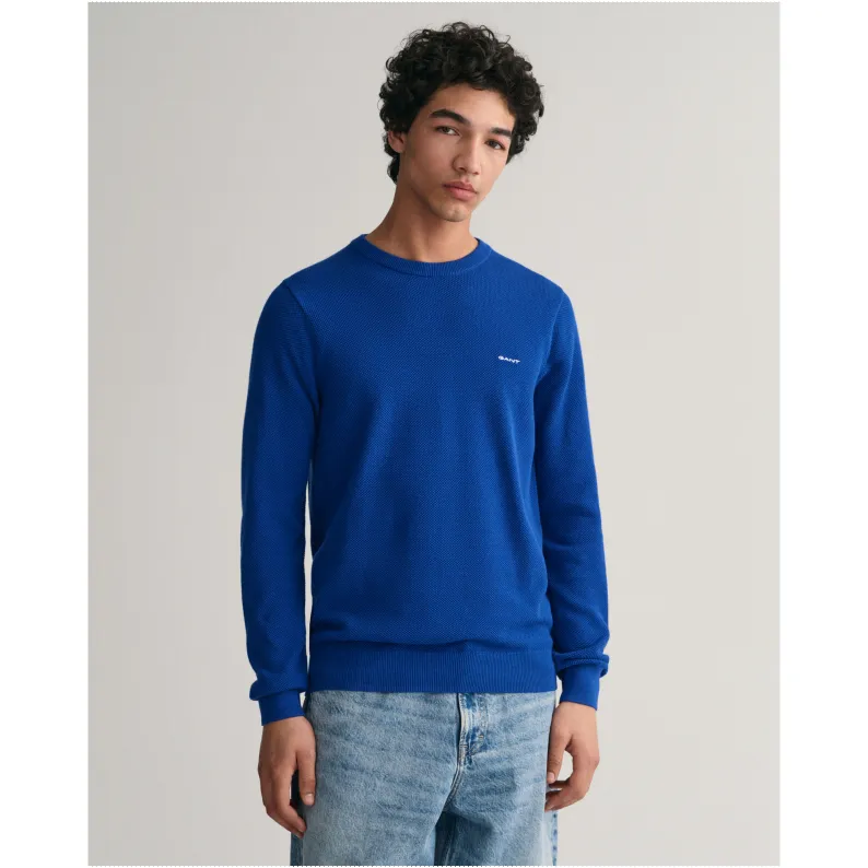 GANT Cotton Piqué Crew Neck Sweater 8040521 College Blue