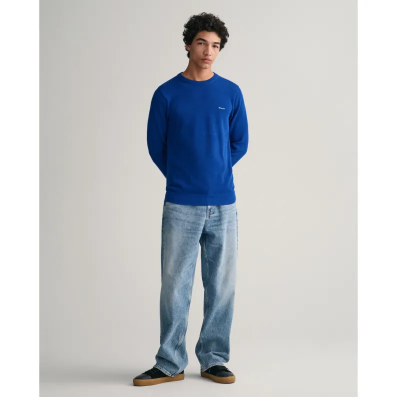 GANT Cotton Piqué Crew Neck Sweater 8040521 College Blue