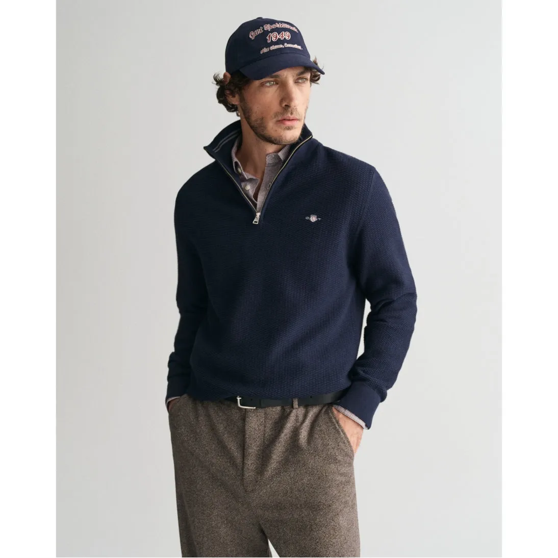 GANT Micro Textured Cotton Half-Zip Sweater Evening Blue 8030211