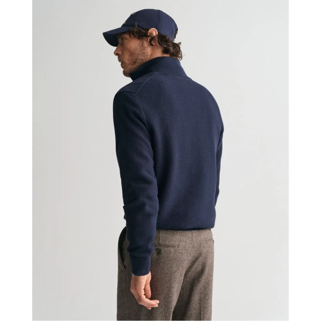 GANT Micro Textured Cotton Half-Zip Sweater Evening Blue 8030211