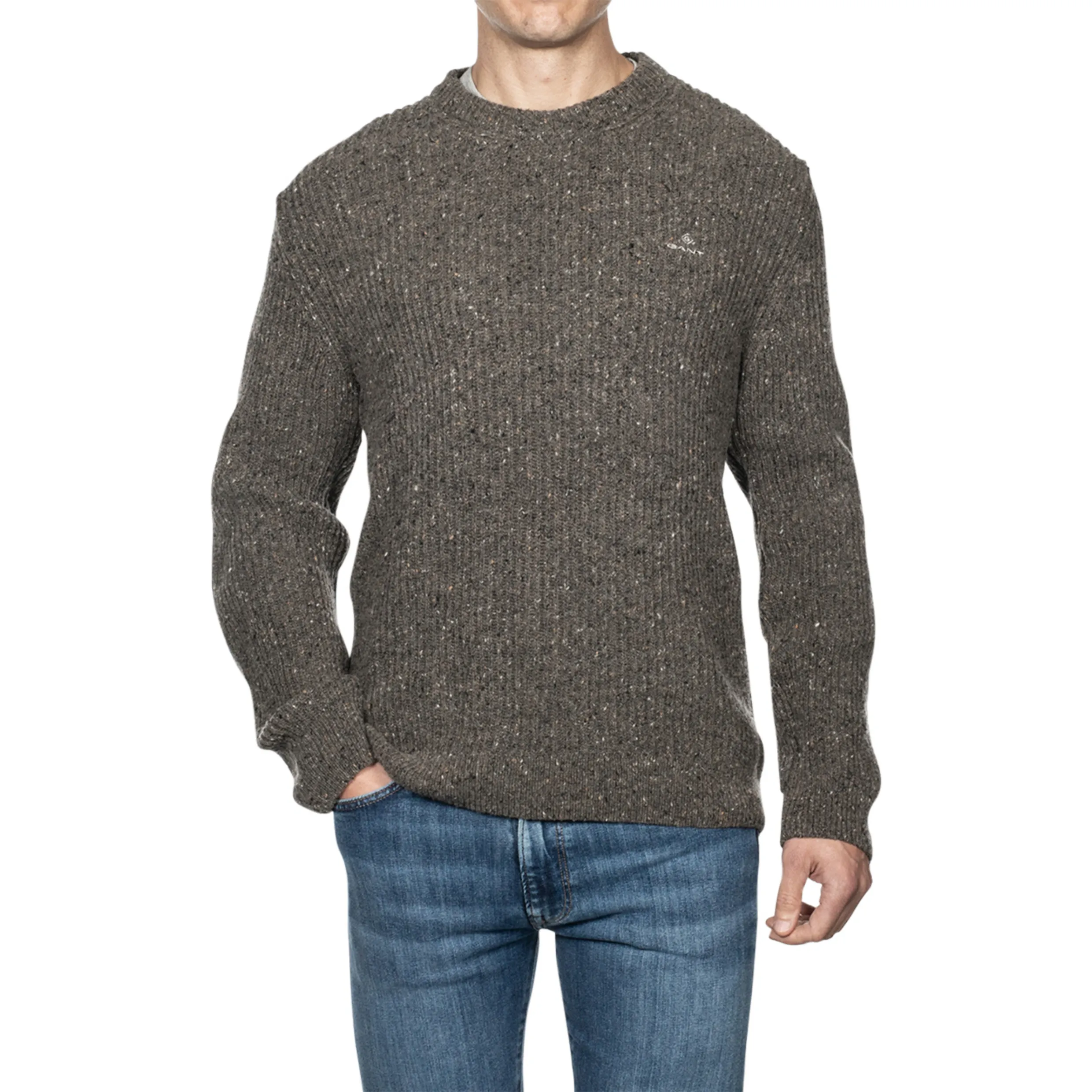 GANT Neps Ribbed Crew Neck Sweater - Antracit Melange