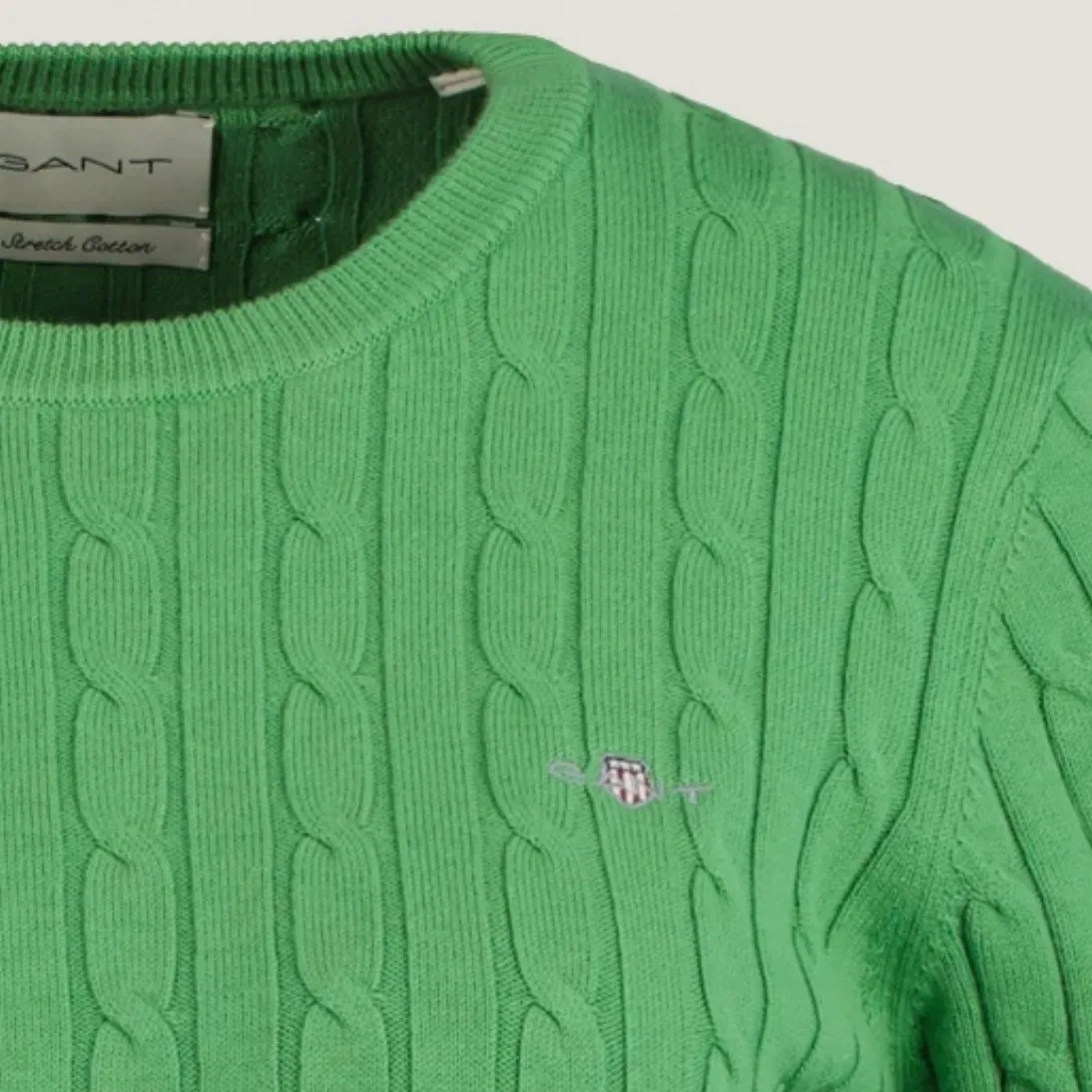 GANT Stretch Cotton Cable Crew Neck Sweater 4800100 Dusty Green