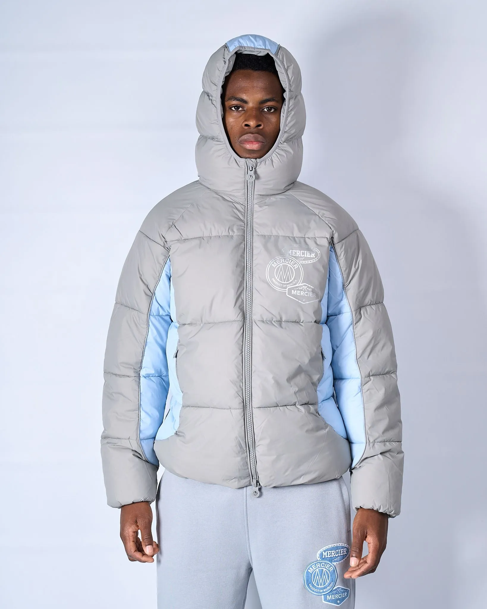 Grey Blue Drifter Panel Puffer Jacket