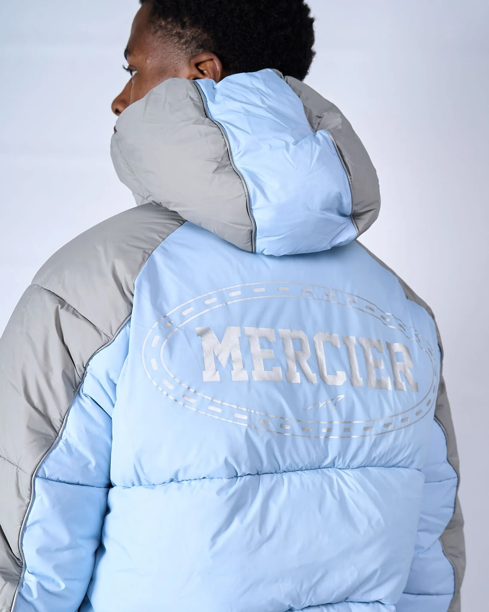 Grey Blue Drifter Panel Puffer Jacket