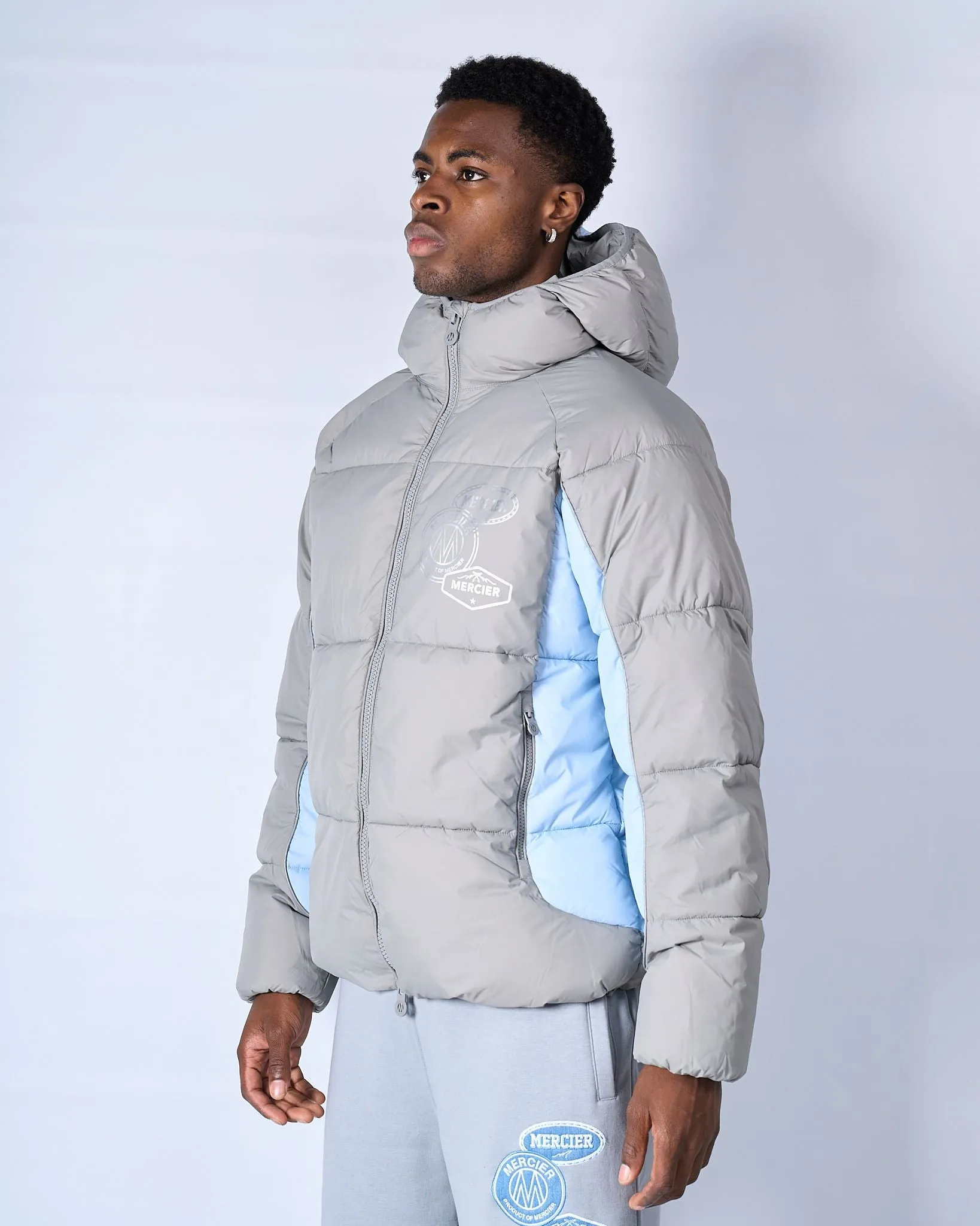 Grey Blue Drifter Panel Puffer Jacket