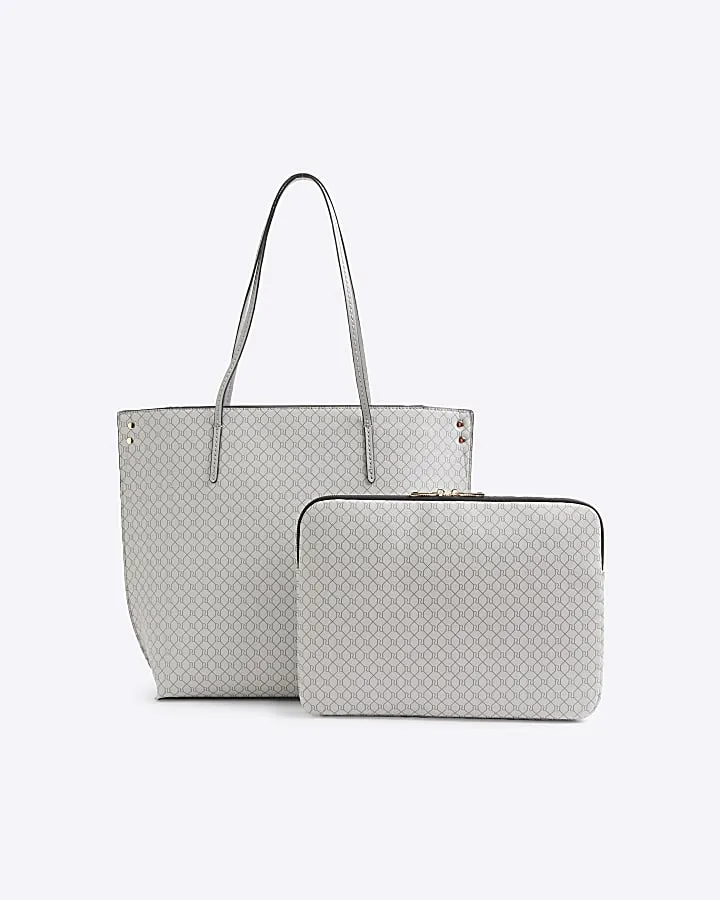 Grey RI monogram shopper and laptop case