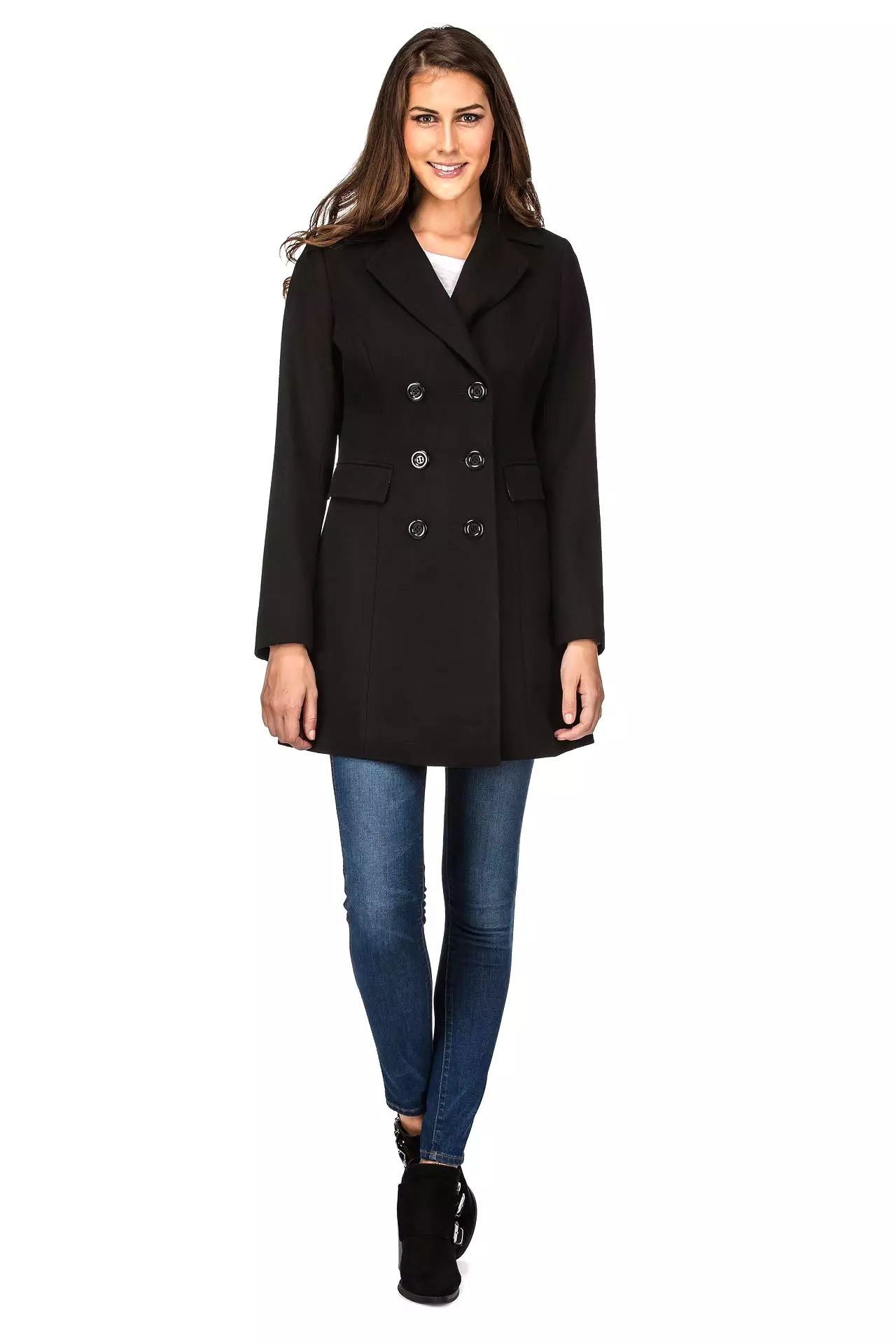 Haute Edition Women's Double Breasted Wool Blend Peacoat