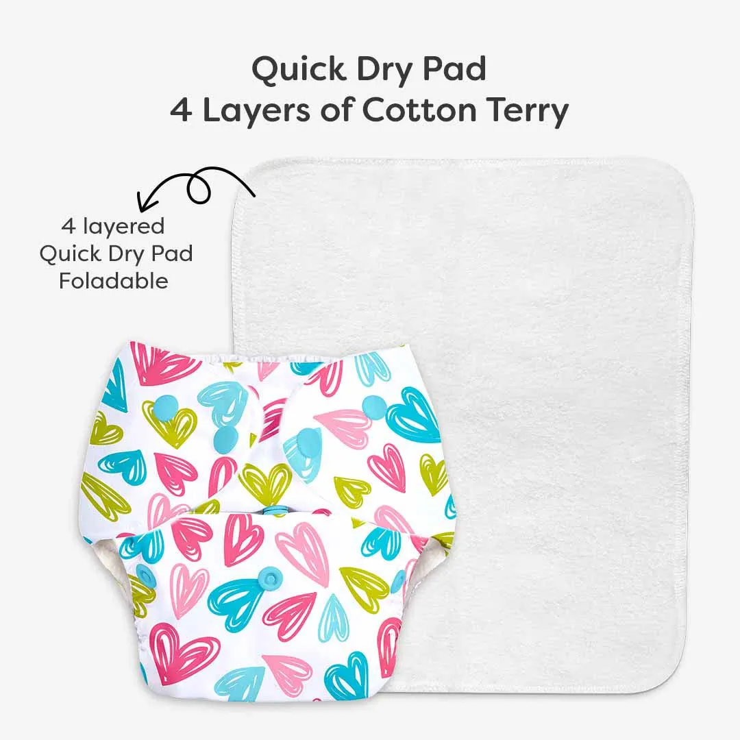 Hearts - BASIC Cloth Diaper, New & Improved with EasySnap & Quick Dry UltraThin Pad