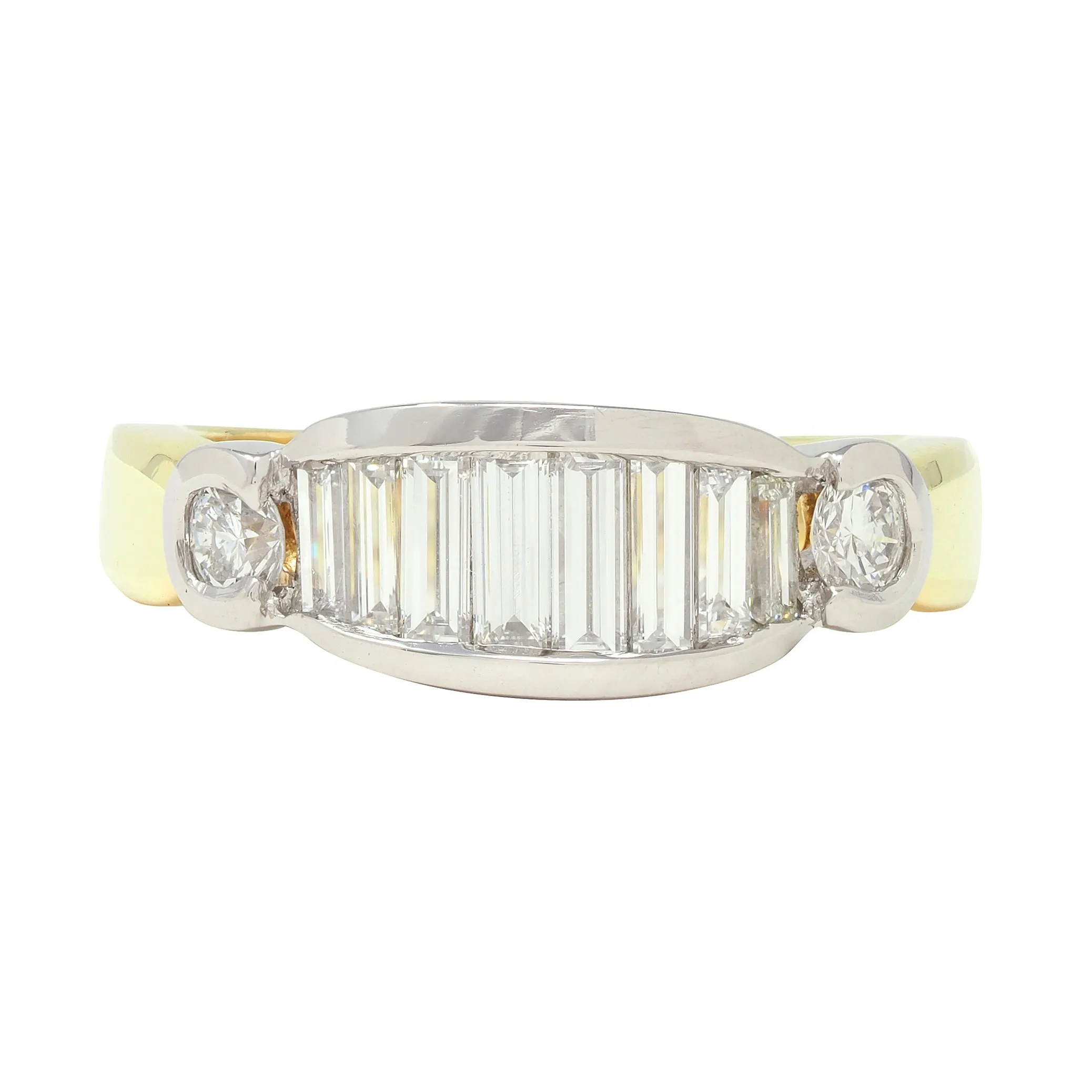 Henry Carré 0.90 CTW Diamond Platinum 18 Karat Yellow Gold Vintage Band Ring