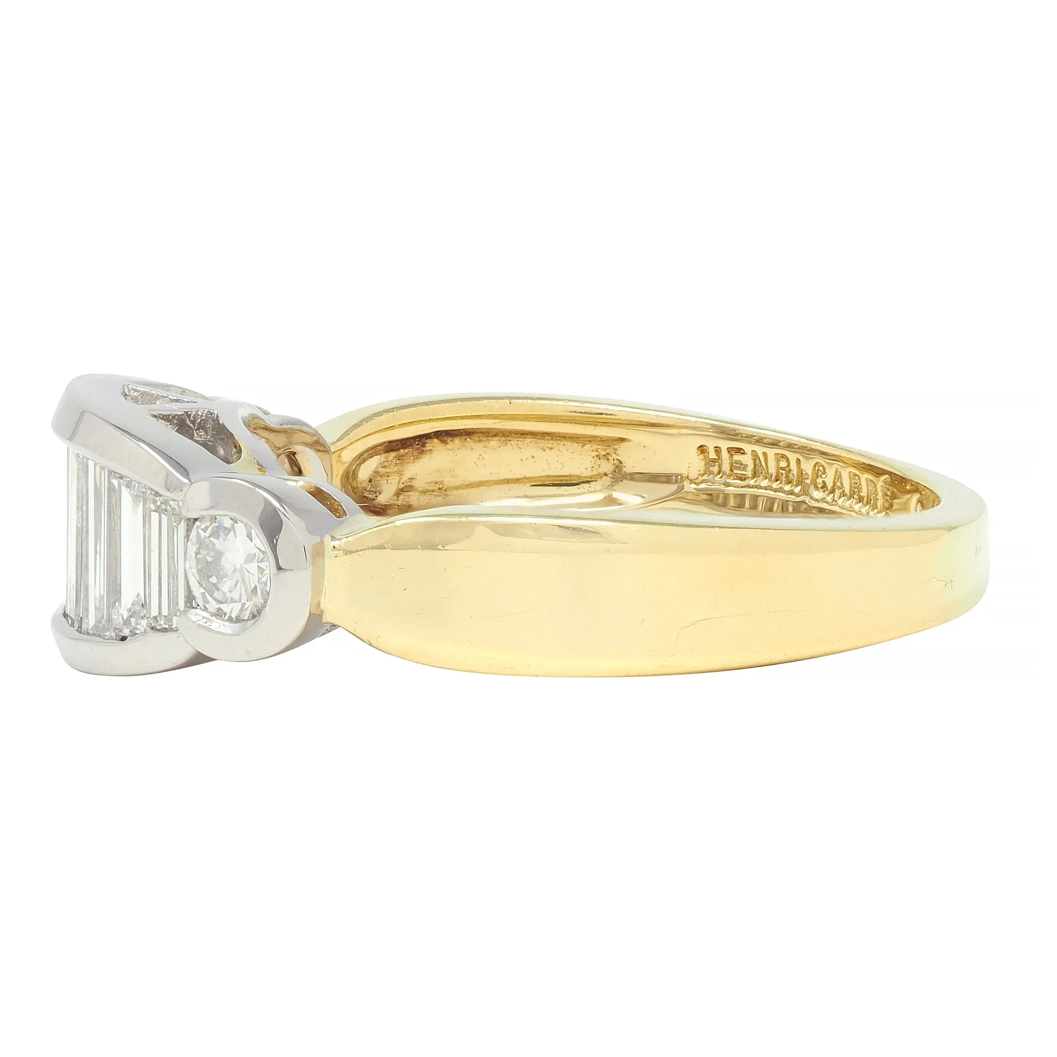 Henry Carré 0.90 CTW Diamond Platinum 18 Karat Yellow Gold Vintage Band Ring