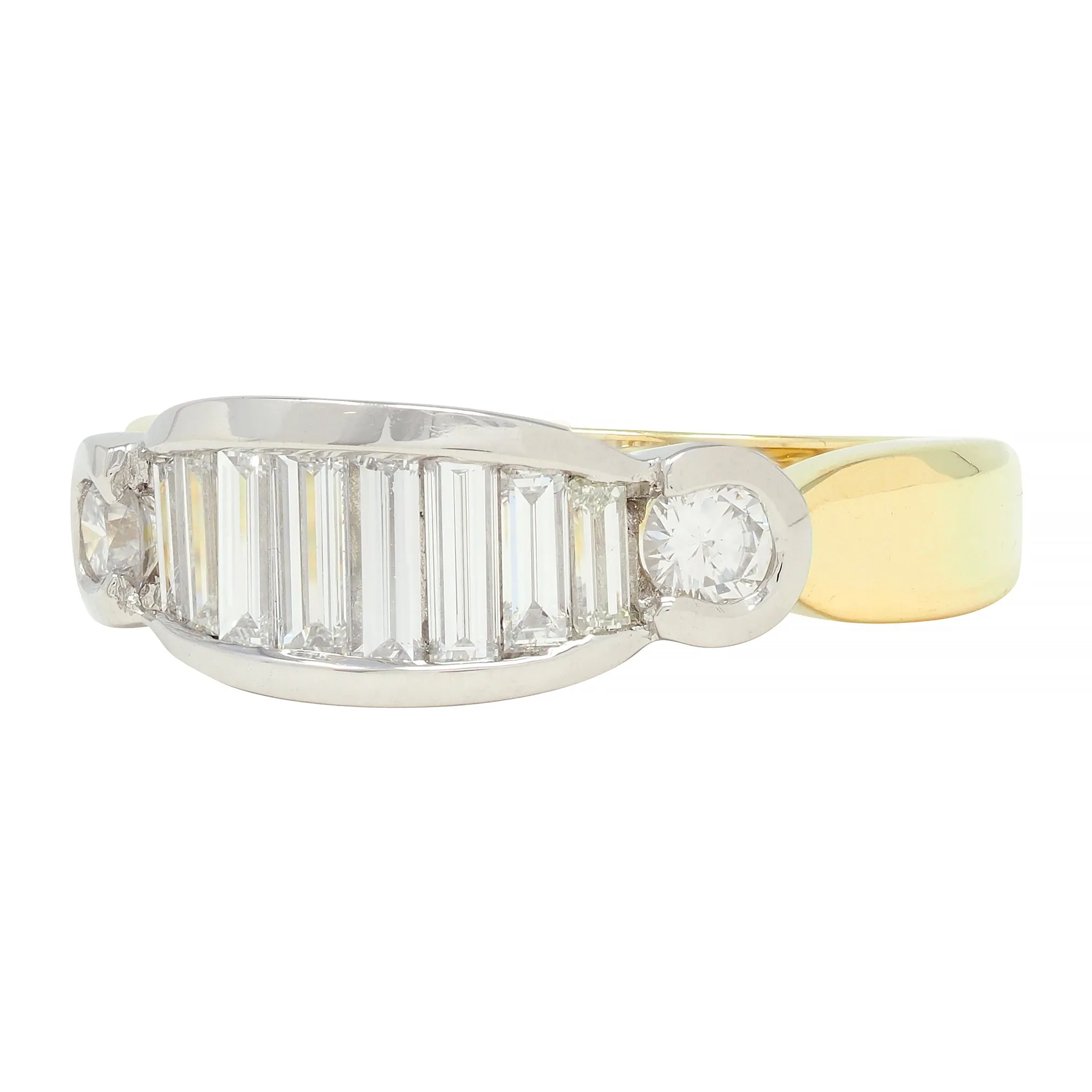 Henry Carré 0.90 CTW Diamond Platinum 18 Karat Yellow Gold Vintage Band Ring