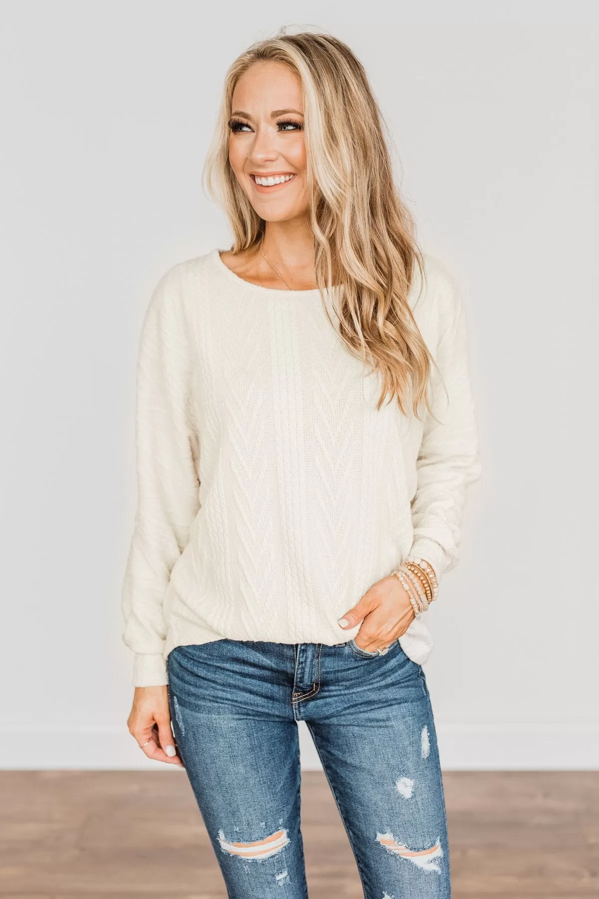 Here For A Good Time Knit Sweater- Light Cream