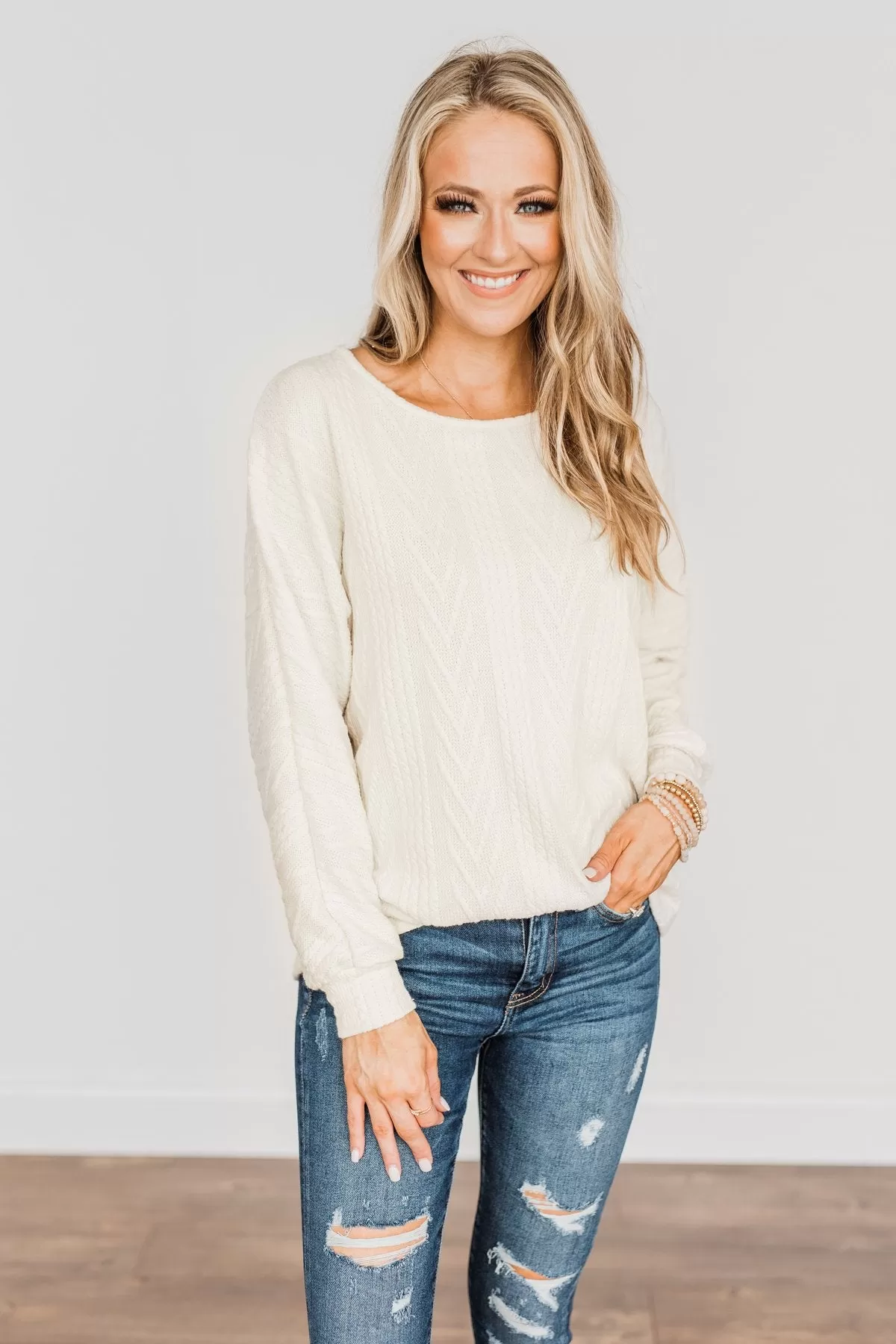 Here For A Good Time Knit Sweater- Light Cream