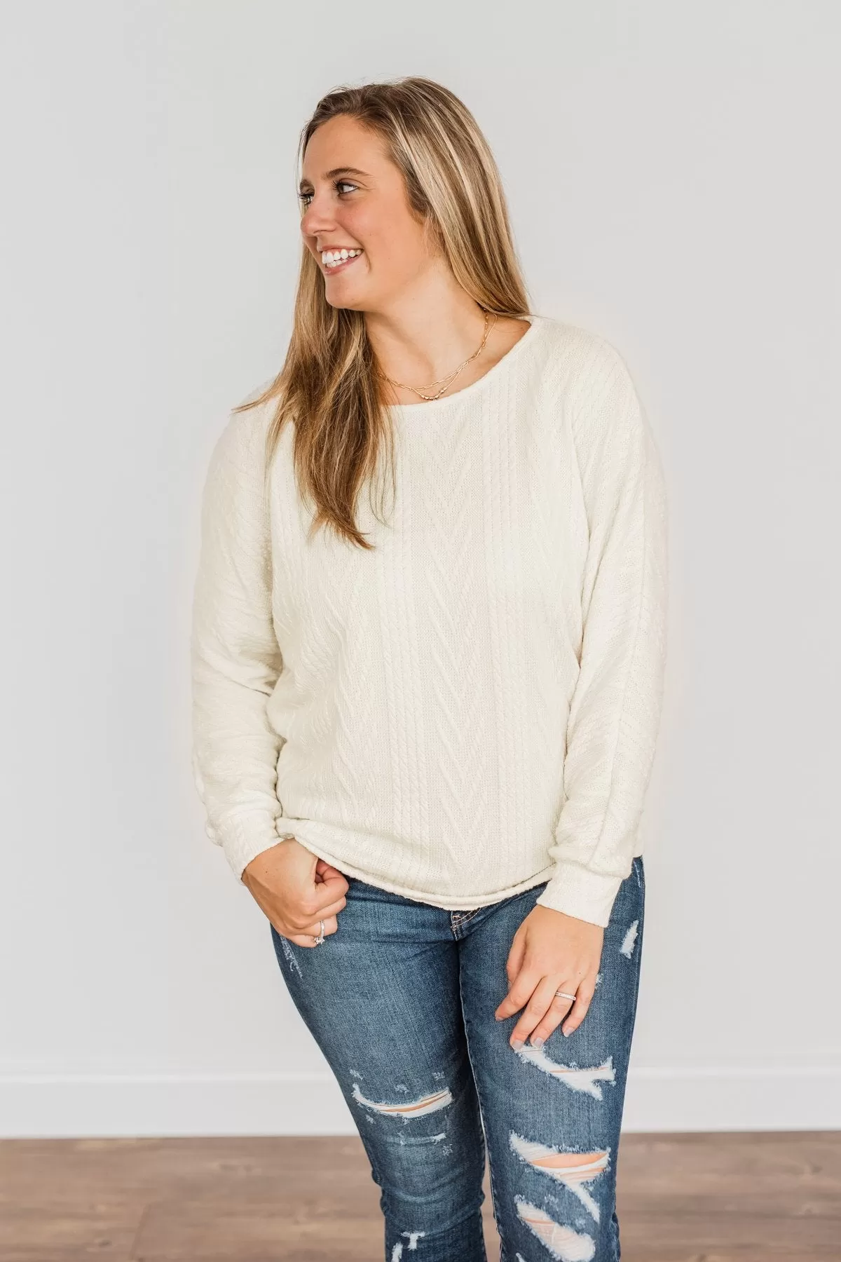 Here For A Good Time Knit Sweater- Light Cream