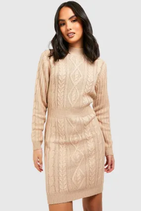 High Neck Cable Knit Sweater Dress