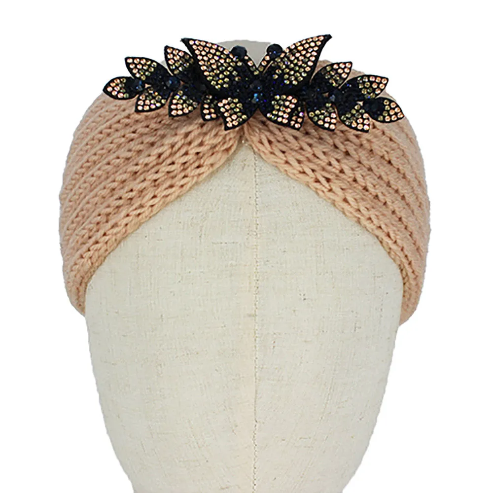 iLLASPARKZ Rhinestone Butterfly Bling Pointed Knit Earmuff Headband