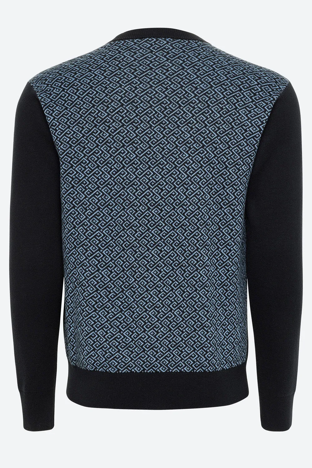 Ivo Cotton Knit Logo Back Sweater in Black and Light Blue