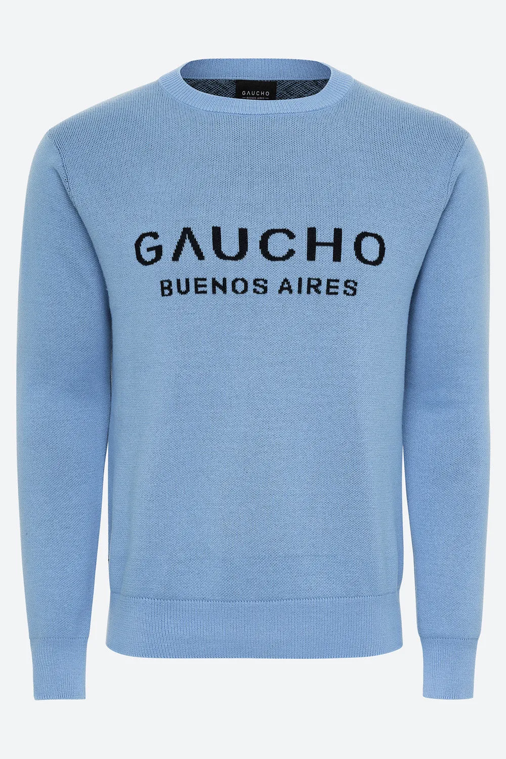 Ivo Cotton Knit Logo Back Sweater in Light Blue and Black