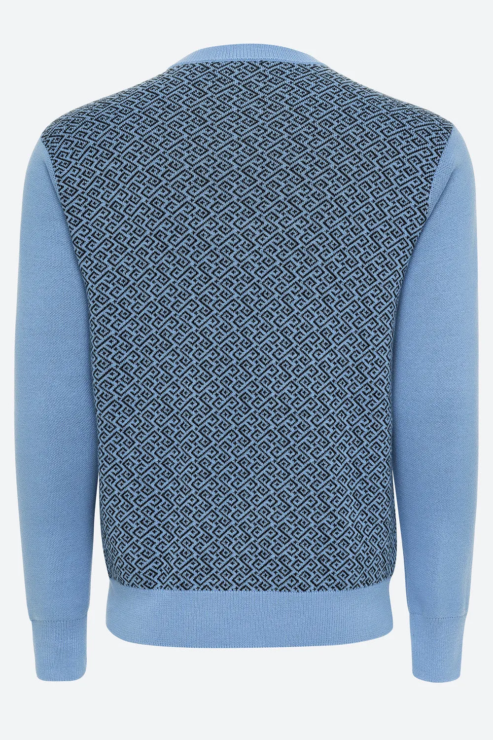 Ivo Cotton Knit Logo Back Sweater in Light Blue and Black