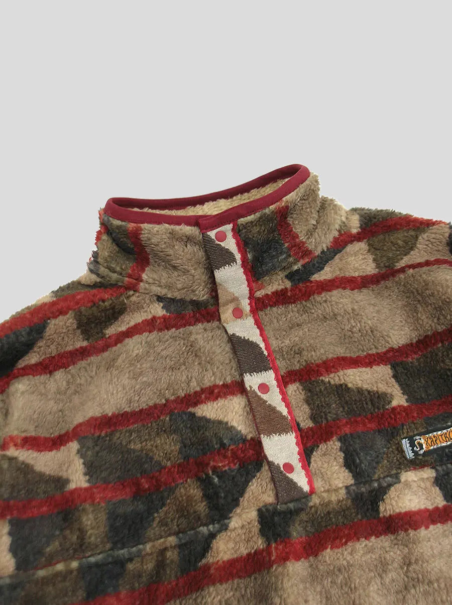 Kapital Pueblo Stripe Fleece Snap T Sweater (Time Sale)