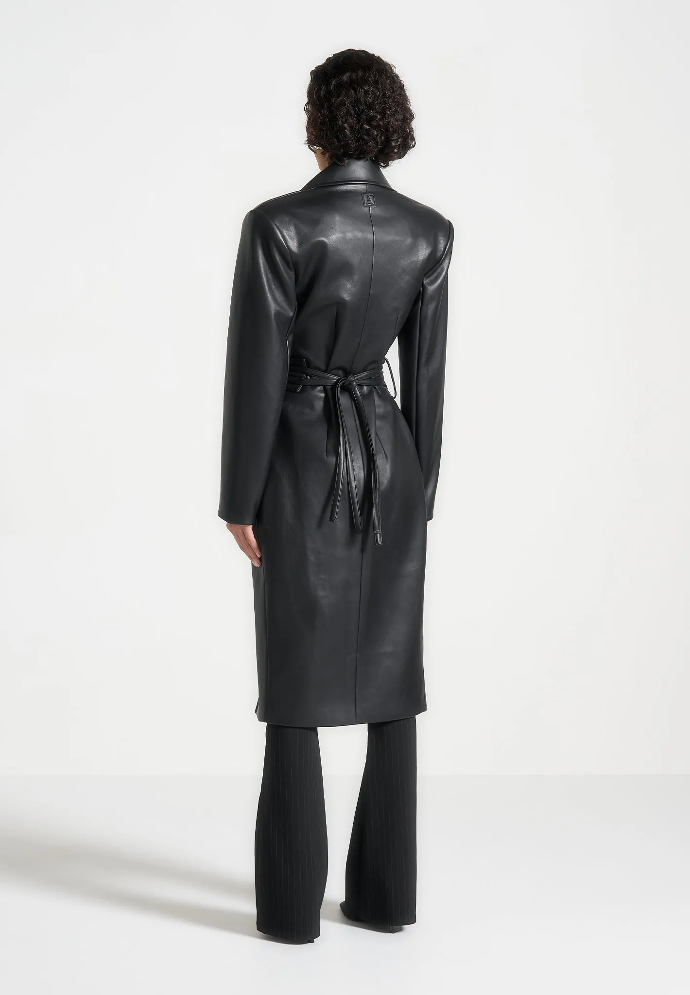 Leather Asymmetric Belted Coat - Black